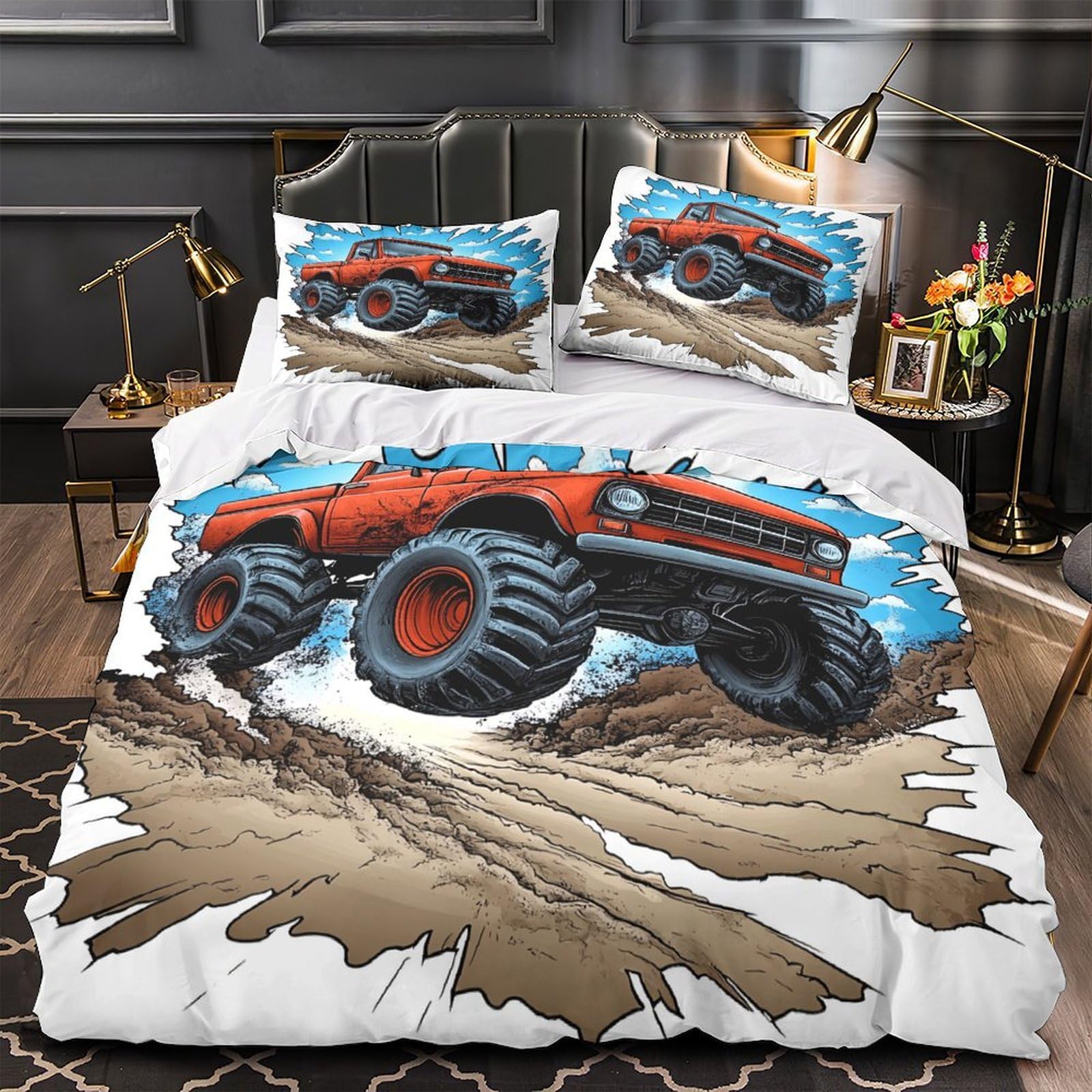 Housse de couette paysage nocturne anti-acarien ultra douce pour lit 2 personnes 220x240cm