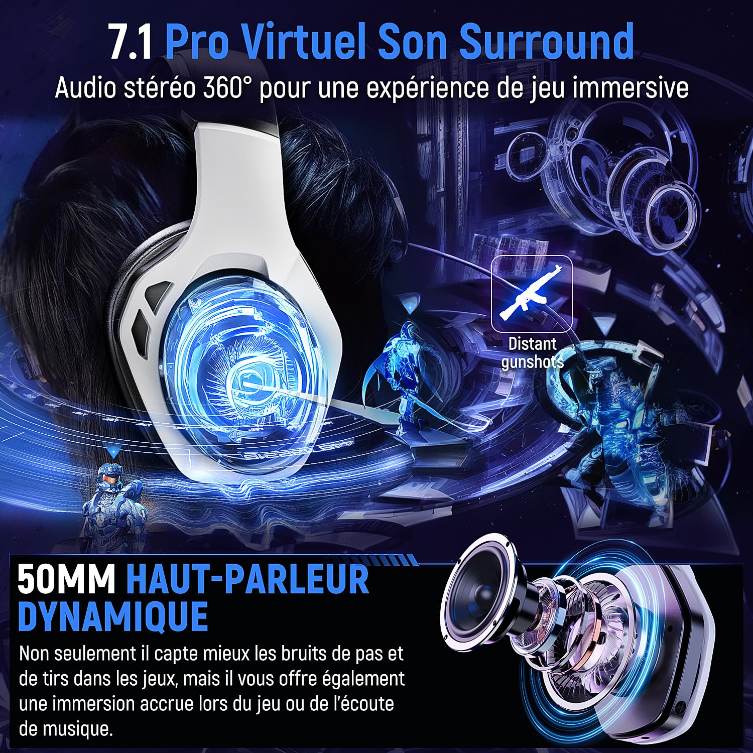 Tatybo Wireless Gaming Headset for PlayStation 5 PC PS4, Headset with Mic Environmental Noise, 7.1 Surround Sound, 35H Batter - 1