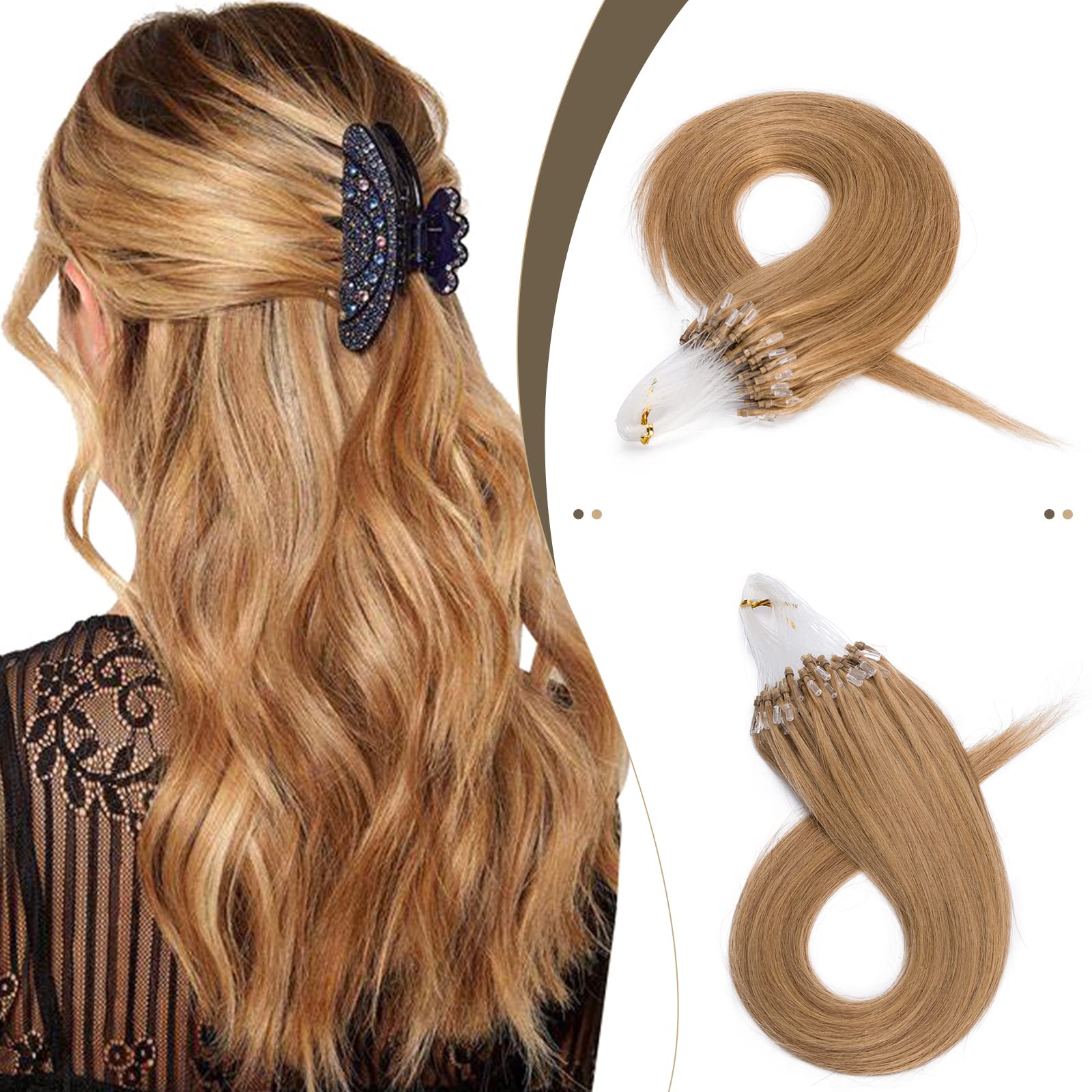 Amazon.com : SEGO Micro Beads Hair Extensions Human Hair 14 Inch Dark  blonde Micro Loop Human Hair Extensions Natural Straight Micro Ring Human Hair  Extensions 50g 100 Strands Cold Fusion Hair Extension