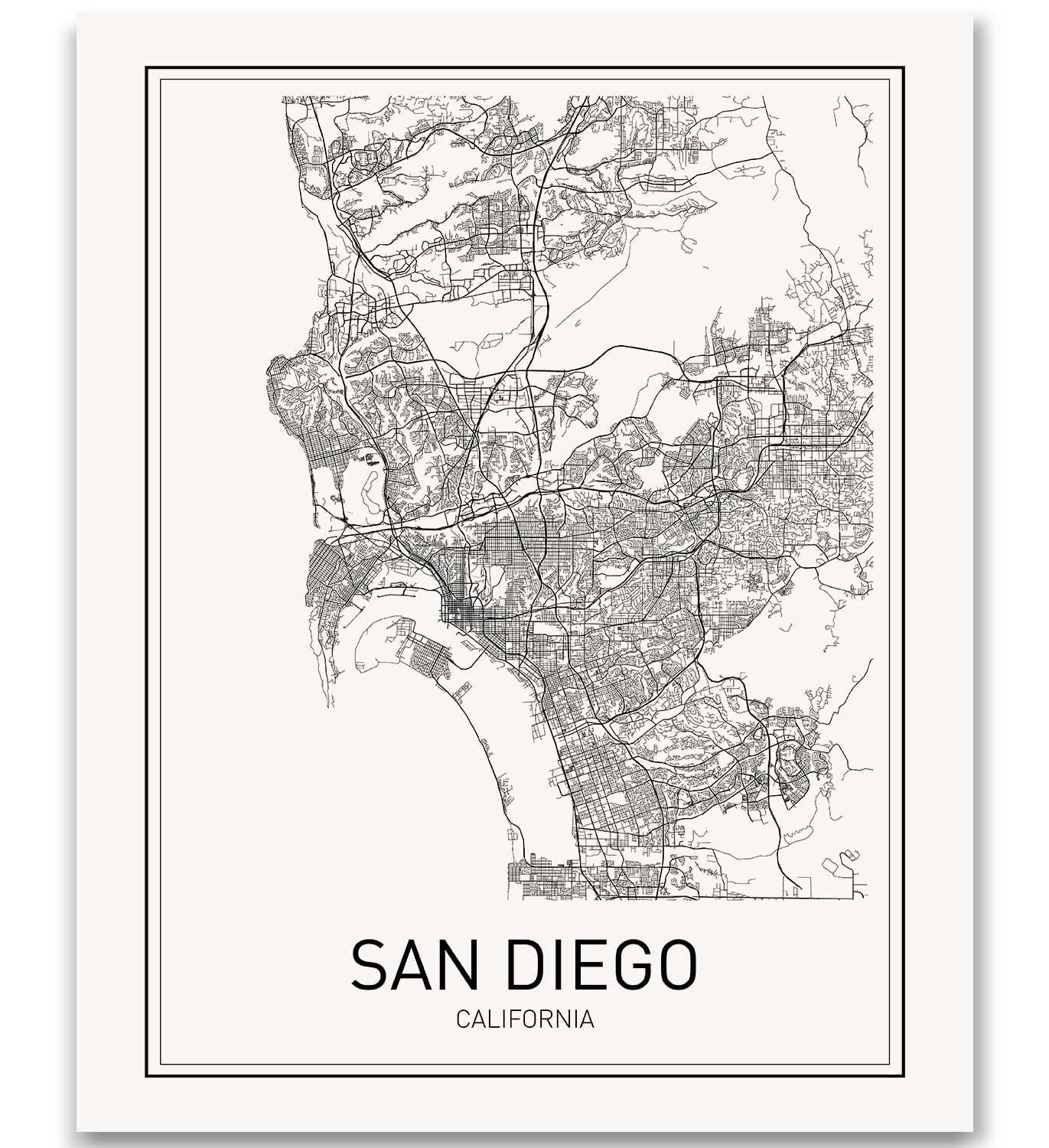 San Diego Map Poster San Diego Map Print City Map Posters Modern Map Art California Map Art California Map Wall Art Black and White Minimalist Art Scandinavian Poster 18x24