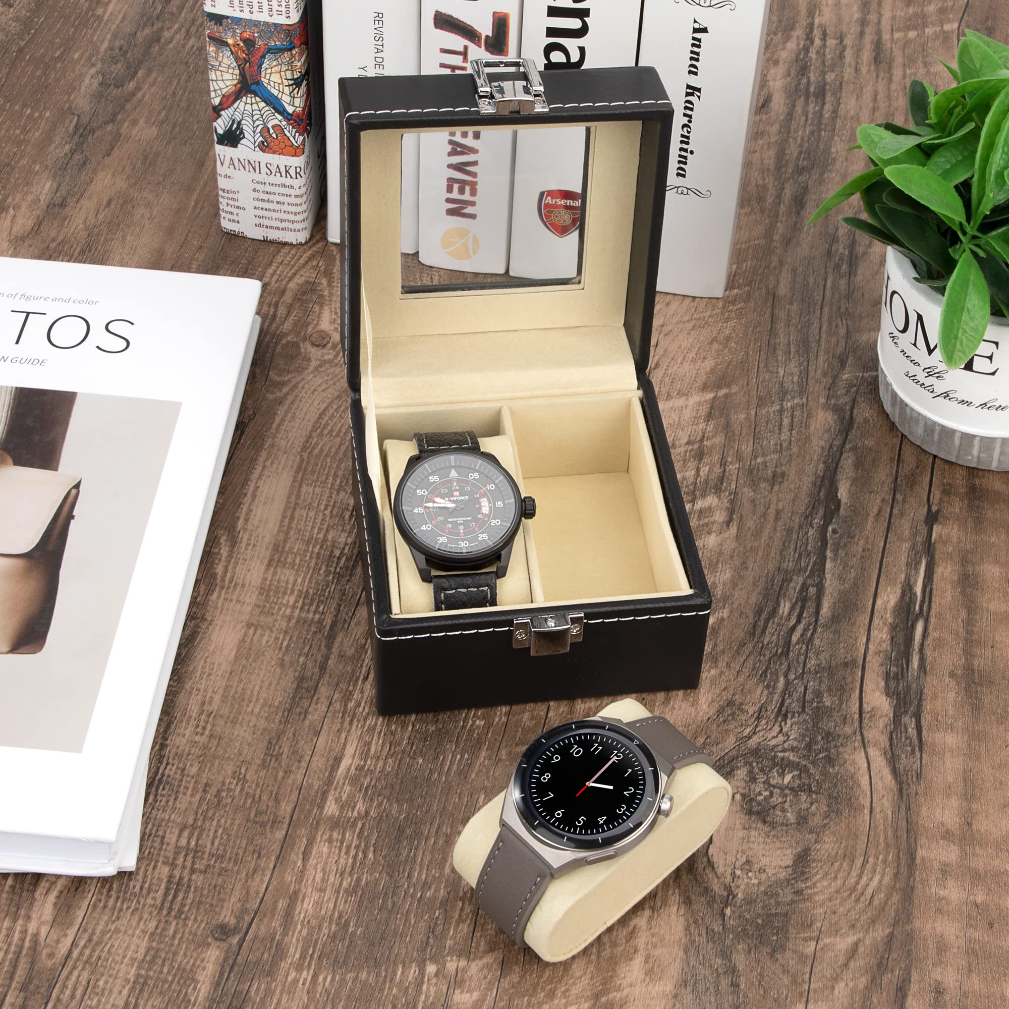6-slot pu lederen horlogedoos, horlogebox organizer display lade met gescheiden compartimenten voor horloge/armband/ketting