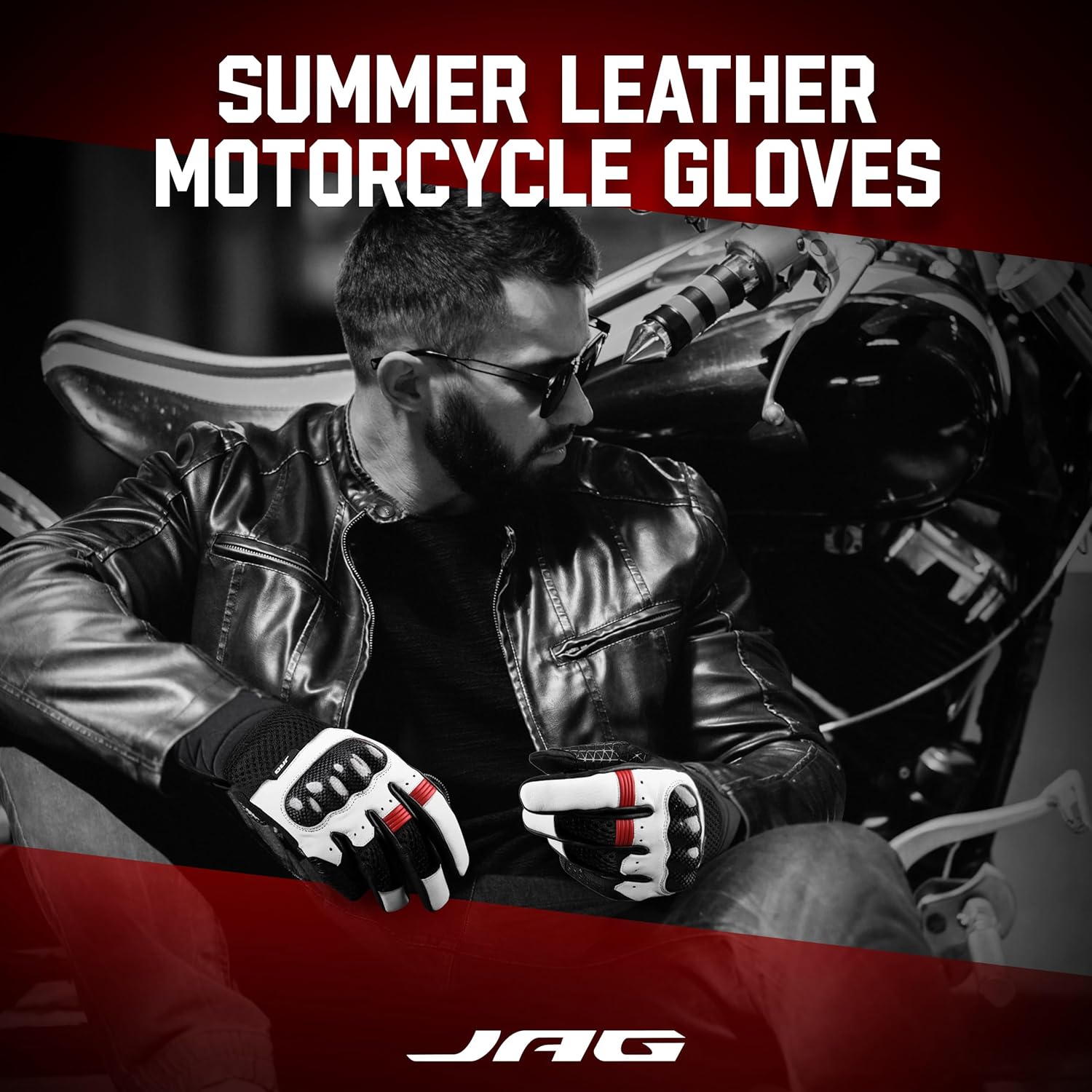 J.A.G. Leather Motorcycle Gloves for Men - Carbon Fiber Knuckle Protection, Motorbike Powersports, Dirt Bike, Touchscreen Gloves for Men and Women, Guantes para Moto. - Image 5