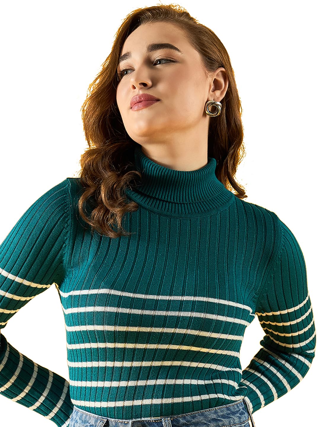 98 north 98 Degree North Women Cotton Self Design High Neck Pullover Has A Full Sleeves and Straight Hem-RG1157-TEAL-picture-33