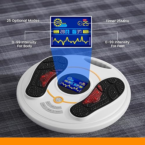 Miniatura 5 de Creliver Estimulador de circulación de pies para alivio del dolor de neuropatía, masajeador de pies EMS con 4 unidades TENS para salud corporal,