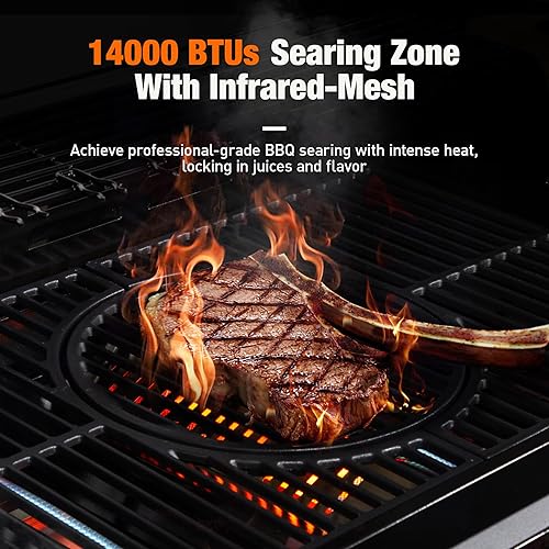 Miniatura 2 de Brand-Man PRO - Parrilla de gas propano de 5 quemadores, zona de sellado de 14000 BTU con malla infrarroja, rejillas y plancha de hierro fundido