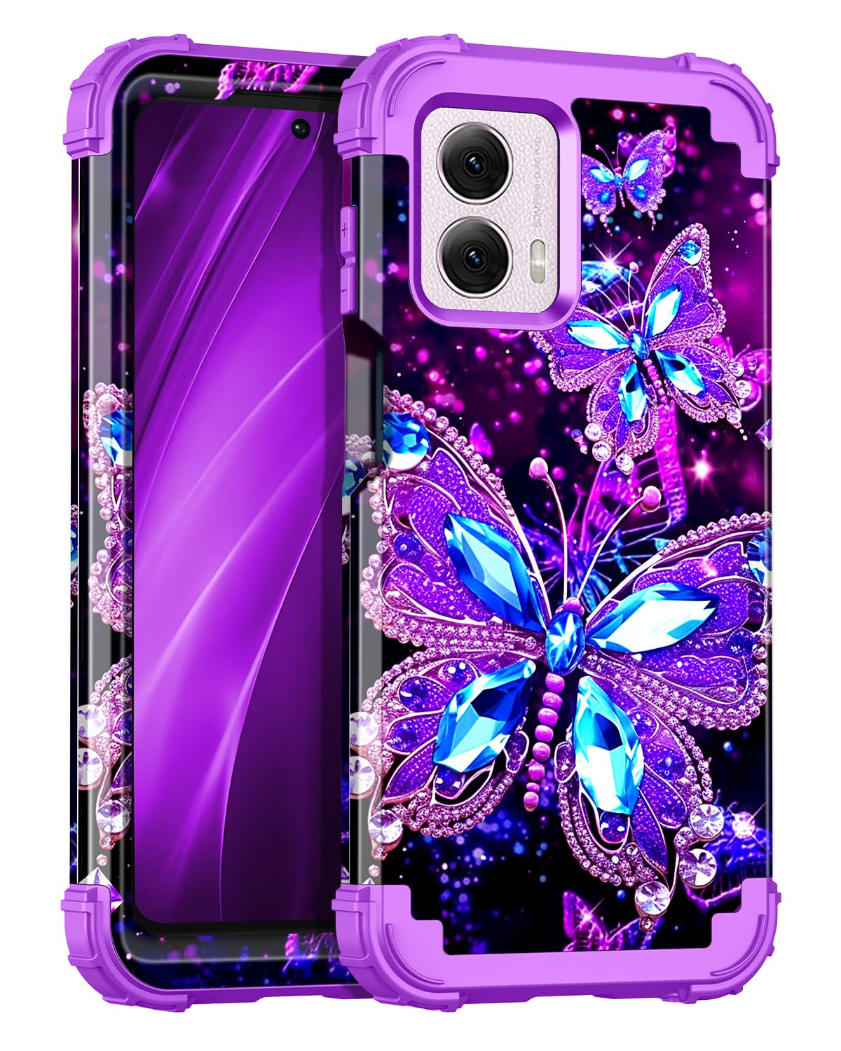 Miqala for Moto G Power 5G 2024 Case,Glow in The Dark Three Layer Heavy Duty Shockproof Full Body Protection Hard Plastic Bumper+Soft Silicone