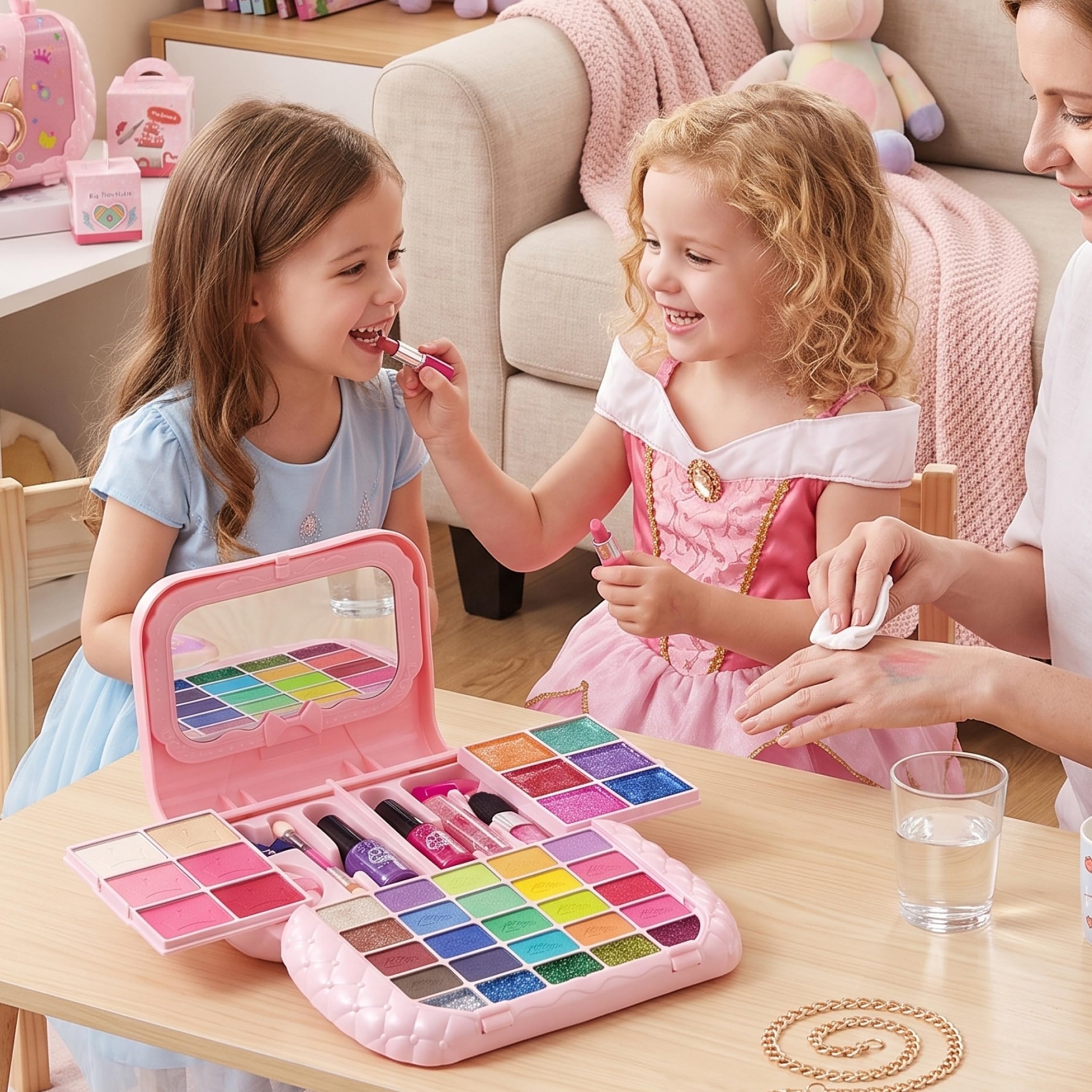 Kit de Maquillaje para niños, Kit de Maquillaje Lavable para niños pequeños con Almacenamiento Multicapa, Bolso portátil para niñas de 8 a 12 años