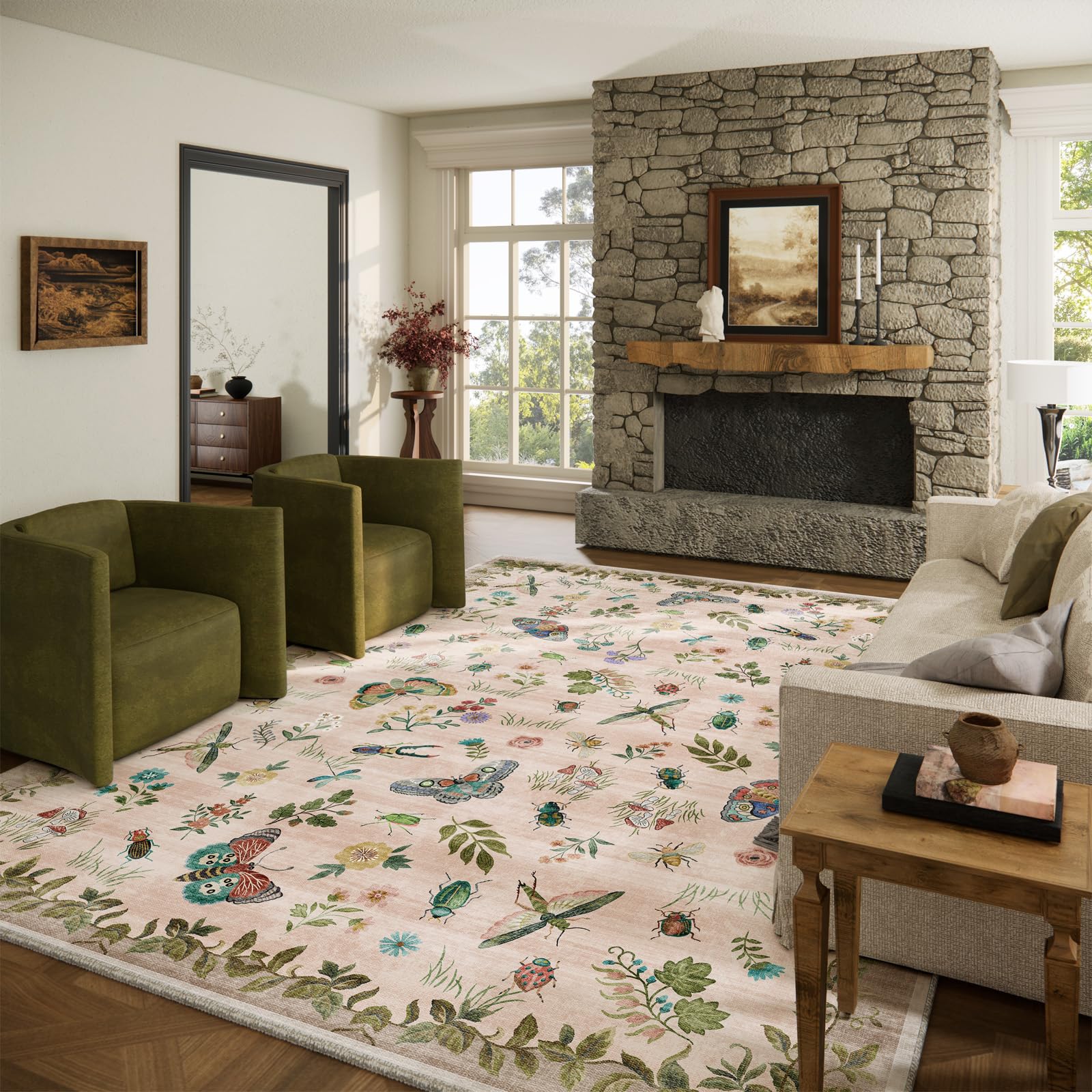 Photo 1 of 10x14 Area Rugs for Living Room: Washable Rug Non Slip Stain Resistant Low Pile Faux Wool Ultra Soft Lightweight Indoor Large Rugs for Dining Room Bedroom Nursery Under Table Rug Farmhouse Home Office