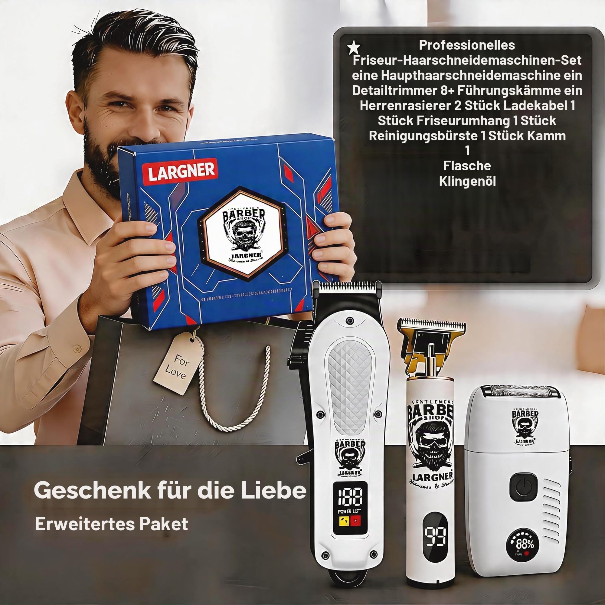 Haarschneidemaschine für Männer, schnurlose professionelle Haarschneidemaschine, elektrischer Haarschneider, wiederaufladbarer Bartschneider, Friseurschneider, elektrischer Rasierer, Geschenke für