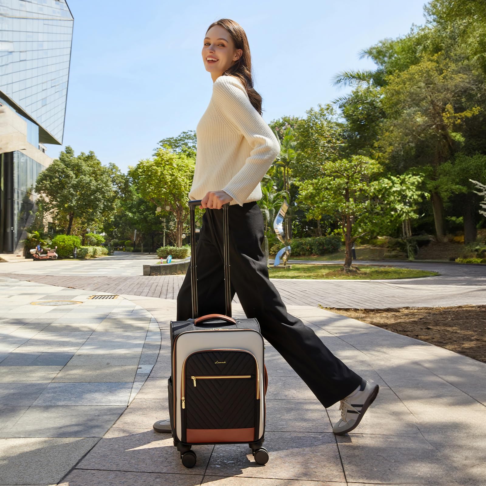 LOVEVOOK Carry On Luggage 22x14x9 Airline Approved,20 Inch Carry-on Suitcase for Women,Softside Suitcases with Wheels,Rolling Checked Luggage with TSA Lock,Lightweight Travel