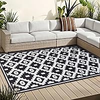 OMERAI Mosható Szőnyeg Kül- és Beltérre - Fekete-Fehér Csúszásmentes UV-Álló Foltálló Szőnyeg Nappaliba, Kertbe, Kempingezéshez 150x240 cm 1