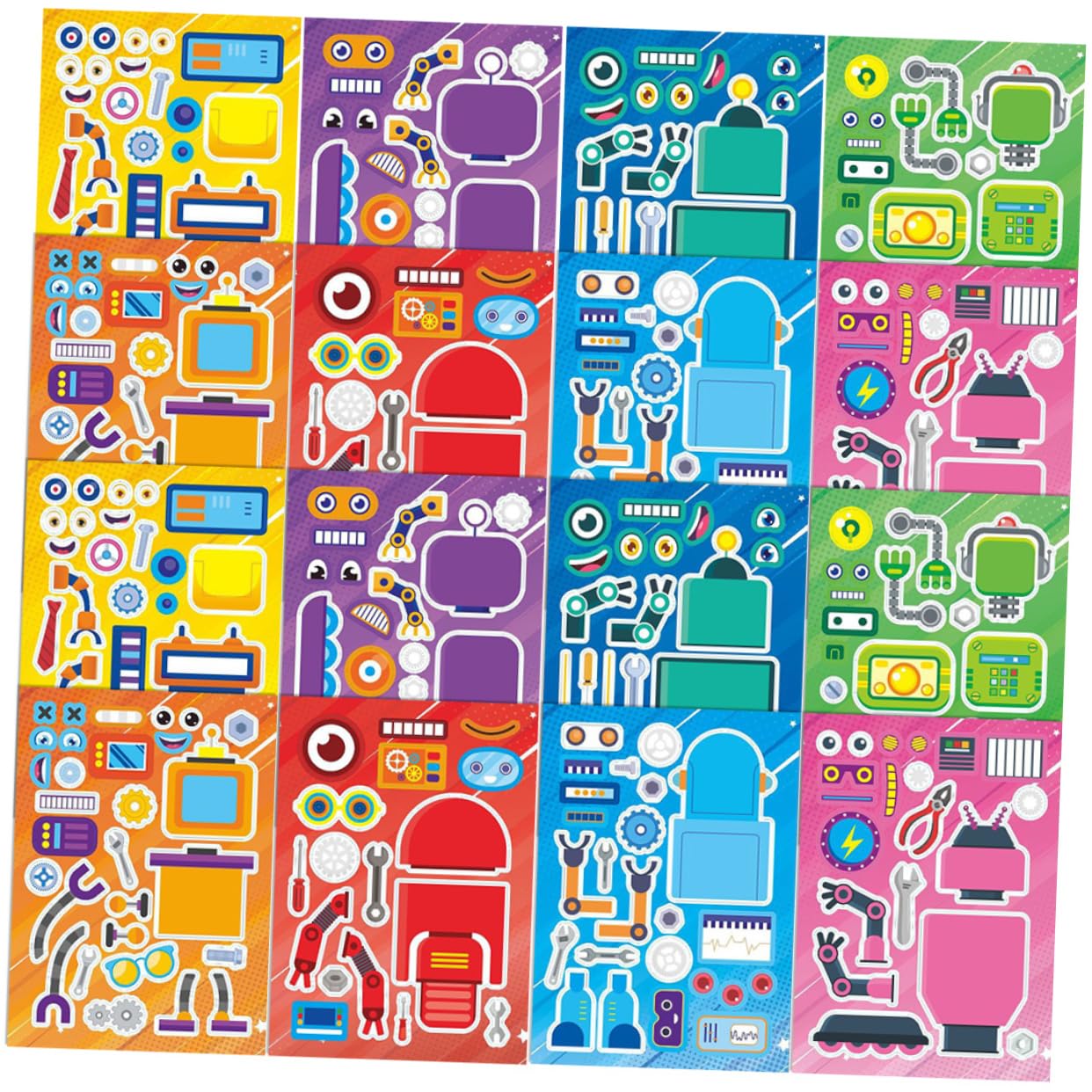 TOYANDONA DIY Robot Puzzle Stickers 16 Sheets Cartoon Robot Decals for Kids Party Favors and Creative Craft Fun