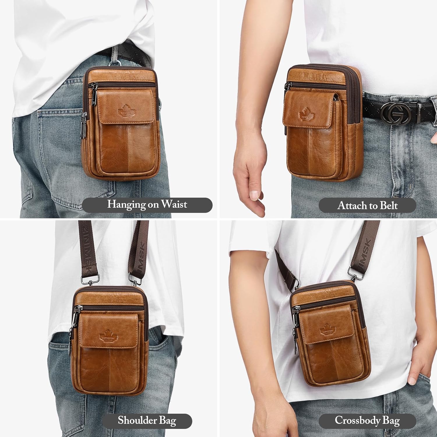 Genuine Leather Cell Phone Holster with Belt Loop Fits for iPhone 16 Pro Max S25 Ultra, Small Crossbody Belt Pouch for Men Women, Mini Messenger Bag with Adjustable and Removable Shoulder Strap - Image 6