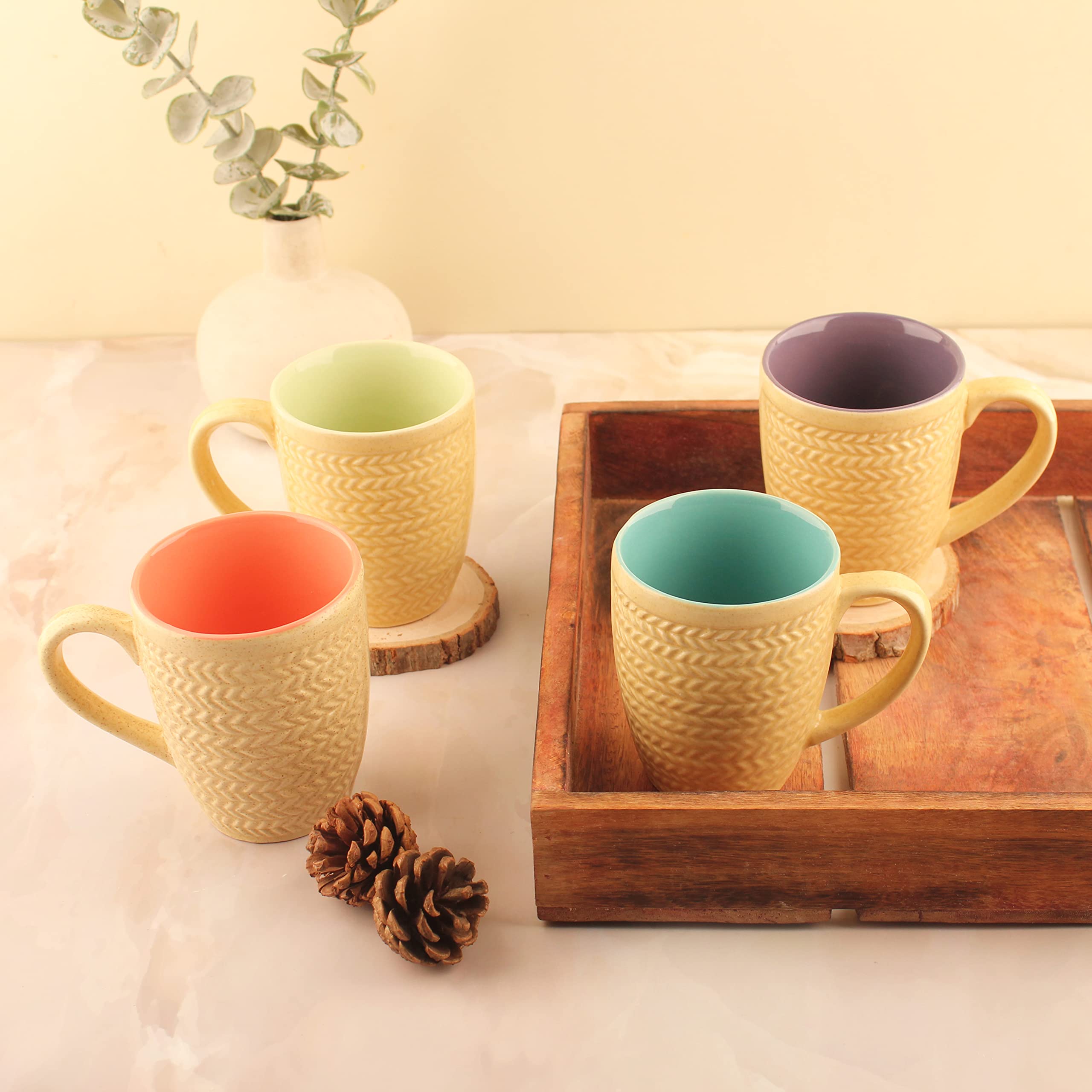 Anwaliya Matte Gold Finish Ceramic Coffee Mug Set of 4 (280ml) Handcrafted Design Tea Cups Stackable, Chip Resistant, Large Serving Green Tea Cups, Multicolor Inside (Inner Color May Vary) (B0968T64MY) Amazon Price History, Amazon Price Tracker