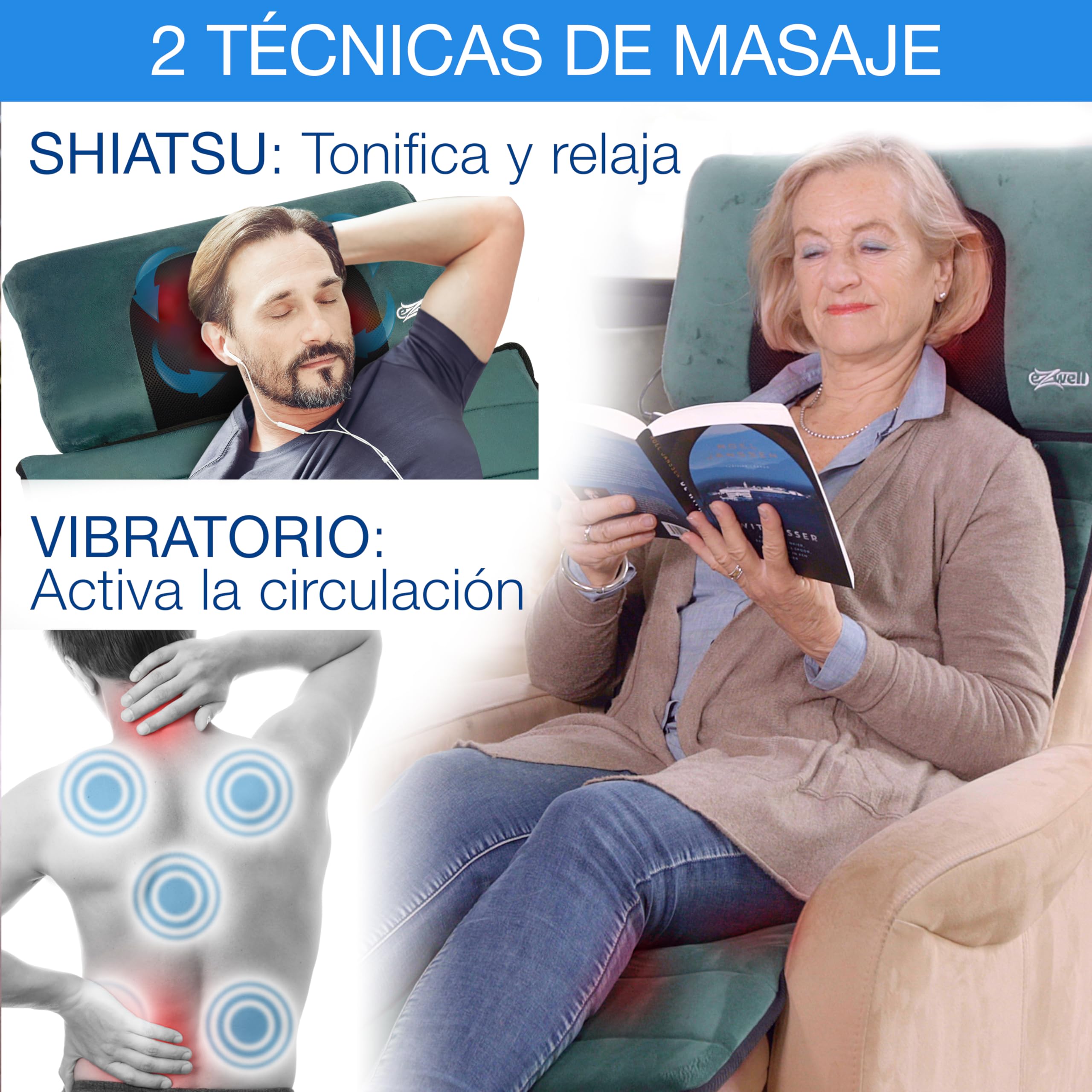 GALERIA DEL COLECCIONISTA Sistema de Masaje Triple SPA: Colchón de Masaje Cuerpo Completo Shiatsu Vibración Termoterapia Viscoelástica Almohada Ergonómica Desmontable Plegable