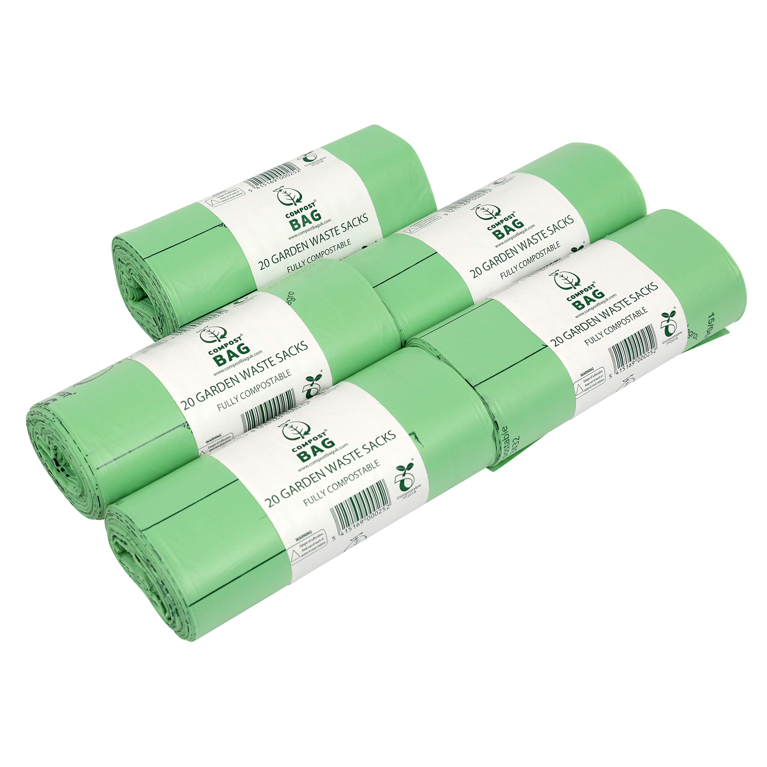100 bags Compostable Garden Waste Sacks - Compost Bag Liners - EN 13432 - Bin Bags with Composting Guide
