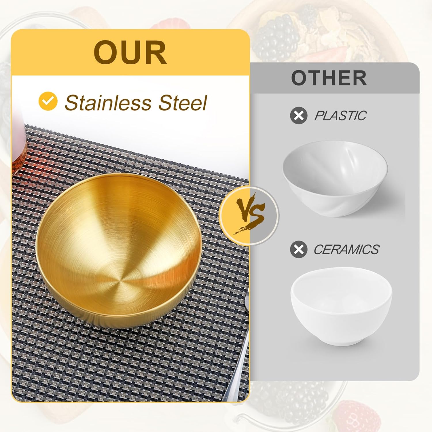 10 Pack Gold Mixing Bowls,Gold Stainless Steel Bowls,Metal Salad Bowl Food Serving Bowl for Fruit,Vegetable,Snacks,Rice,Cereal,Wedding,Party(5.9 Inch)