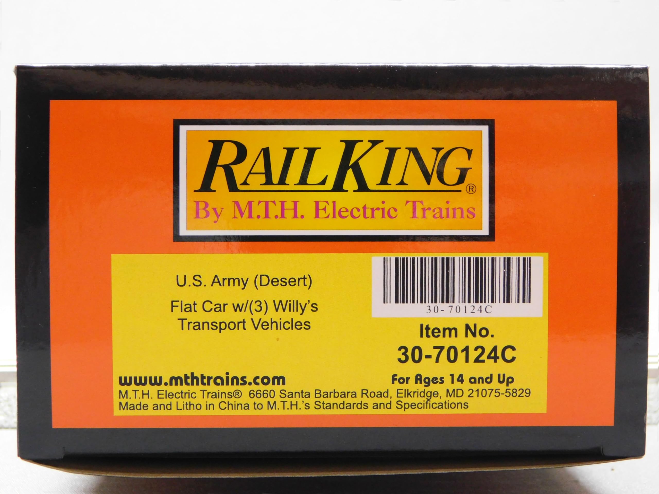 M.T.H. Electric Trains MTH RAILKING US Army Flat CAR W/Willy's Transport Jeep O Gauge 30-70124 (70124C-609030)