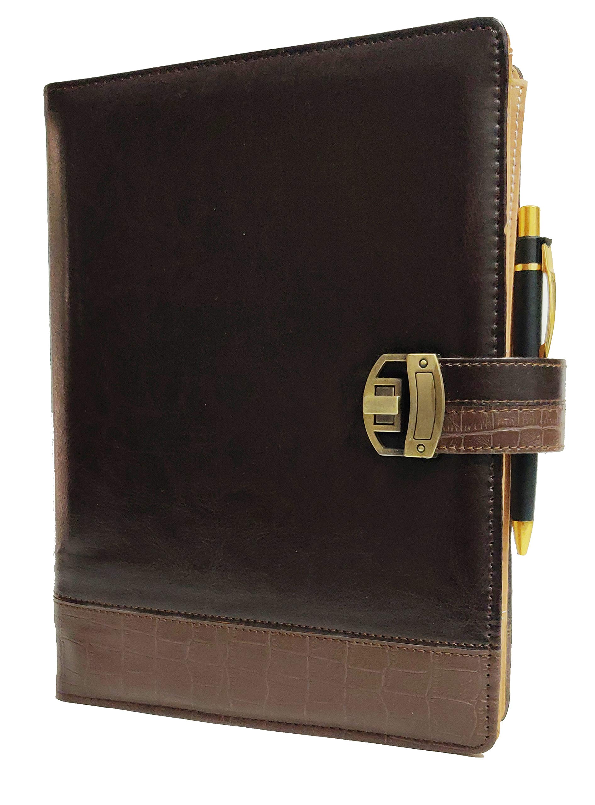 AccuPrints Leather Journal Elegant Organizer Planner with Belt Lock Writing Notebook Diary,6 Ring Binder Refillable Notebook Diary, A4 Personal Organizer Coffee Color-image-17