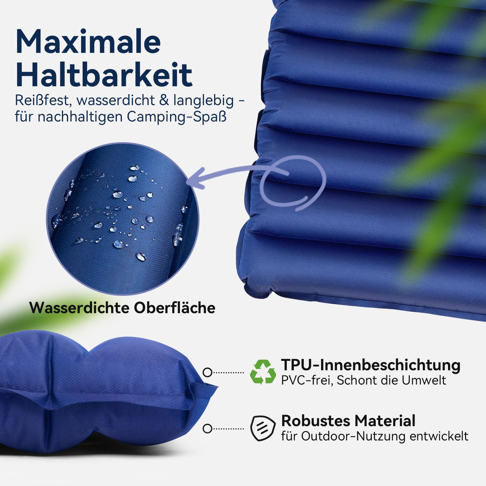 HIKENTURE Isomatte für 2 Personen Ultraleicht, Doppel Isomatte Aufblasbar, Camping Luftmatratze Schlafmatte 140cm mit Fußpumpe, für Camping, Outdoor, Wandern, Strand, Navyblau