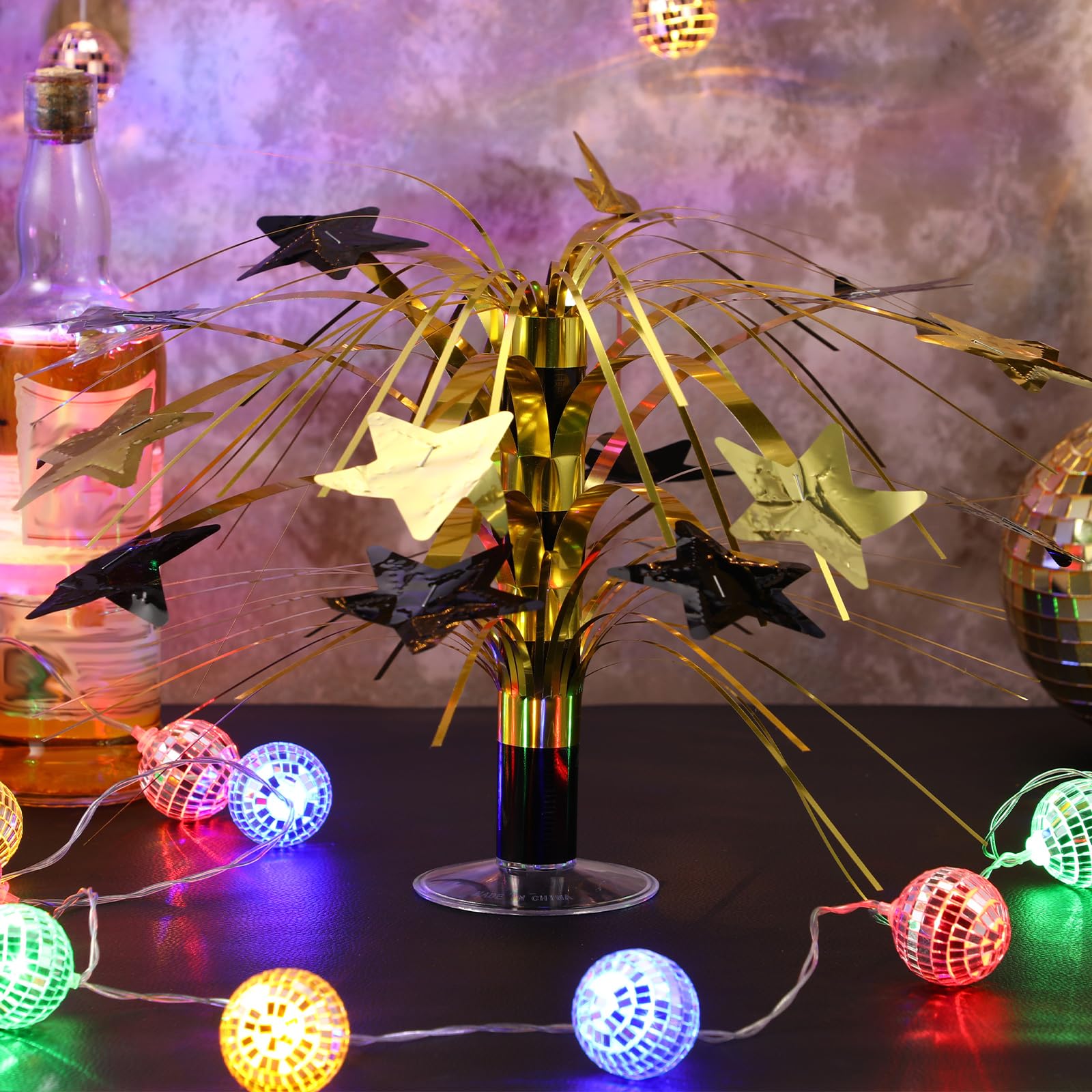 Memorywuu 6 Pcs Black and Gold Foil Spray Centerpieces for Tables Metallic Star Table Decorations for Birthday Party Favor Supplies New Year Photo Booth Props, 8.7 Inch Tall