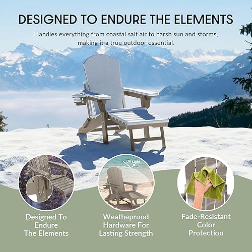 Miniatura 4 de WestinTrends Malibu - Silla Adirondack plegable ajustable con otomana retráctil y portavasos (juego de 2), madera envejecida