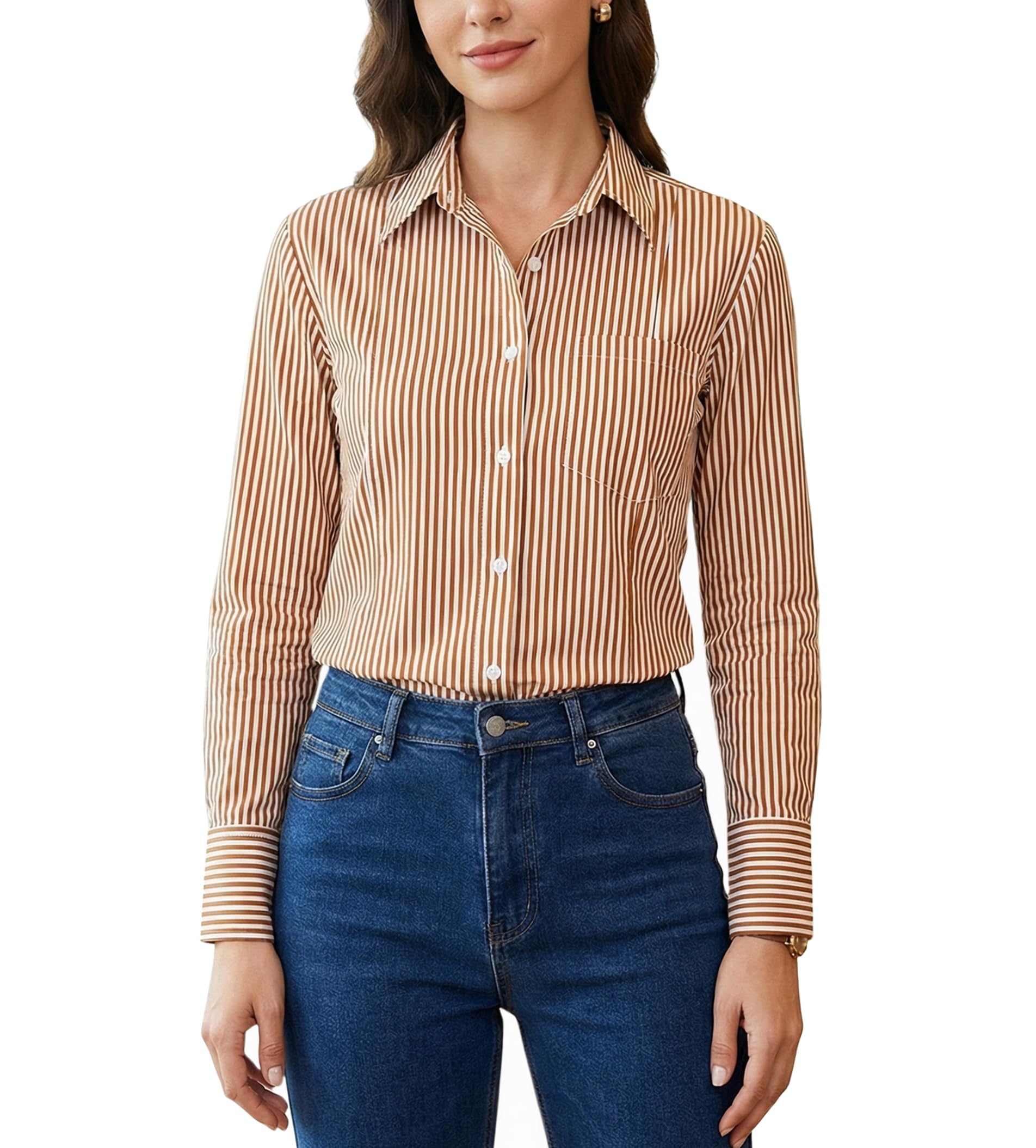 Beninos Striped Button Down Shirts for Women Dress Shirts Long Sleeve Casual Collared Office Work Shirt with Pocket