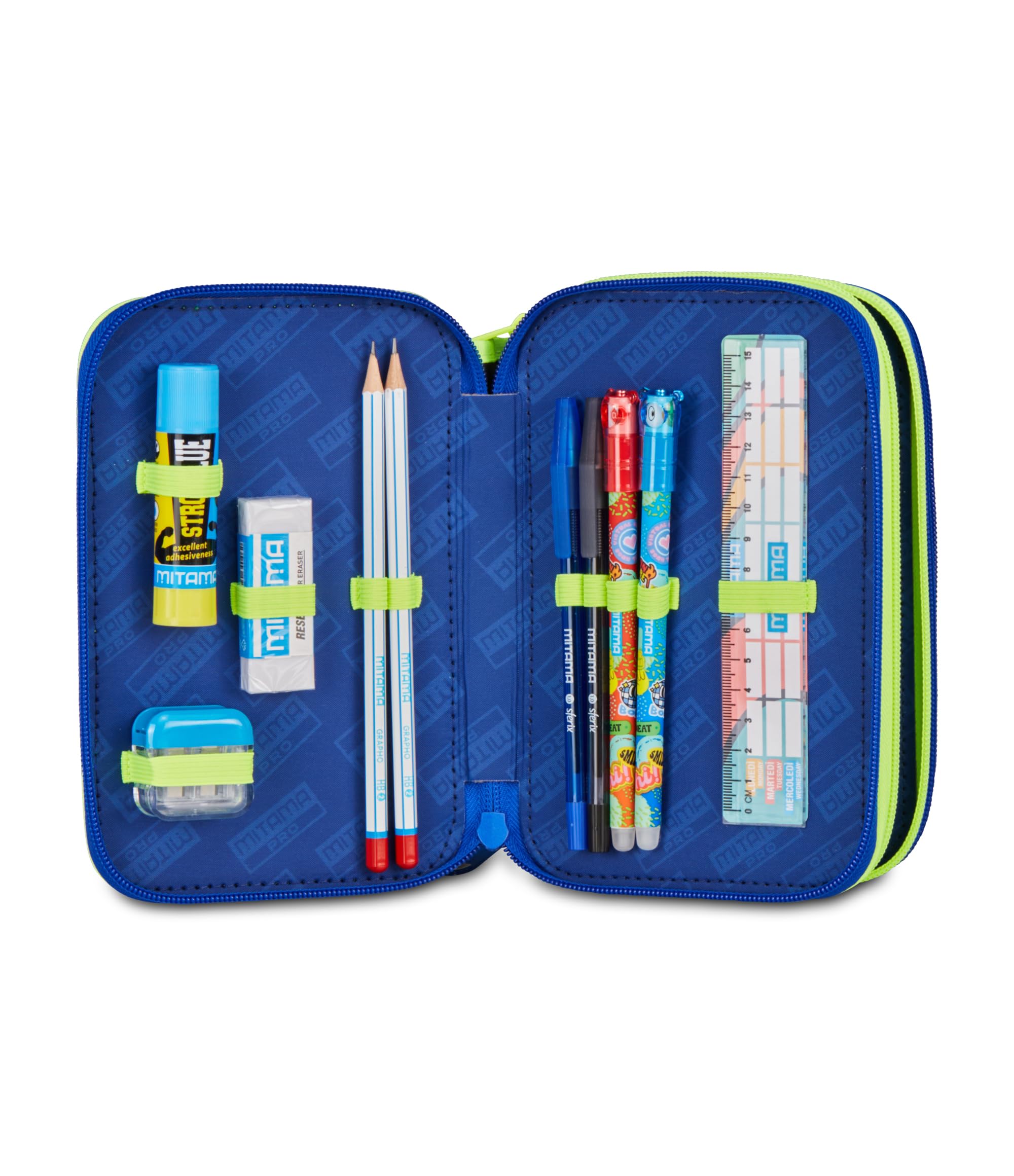 Mitama Astuccio Scuola 3 Scomparti, CYBERSHARK, Contenuto 47 pz, Completo di Matite, Pennarelli, Portapenne Scuola Elementare Bambino