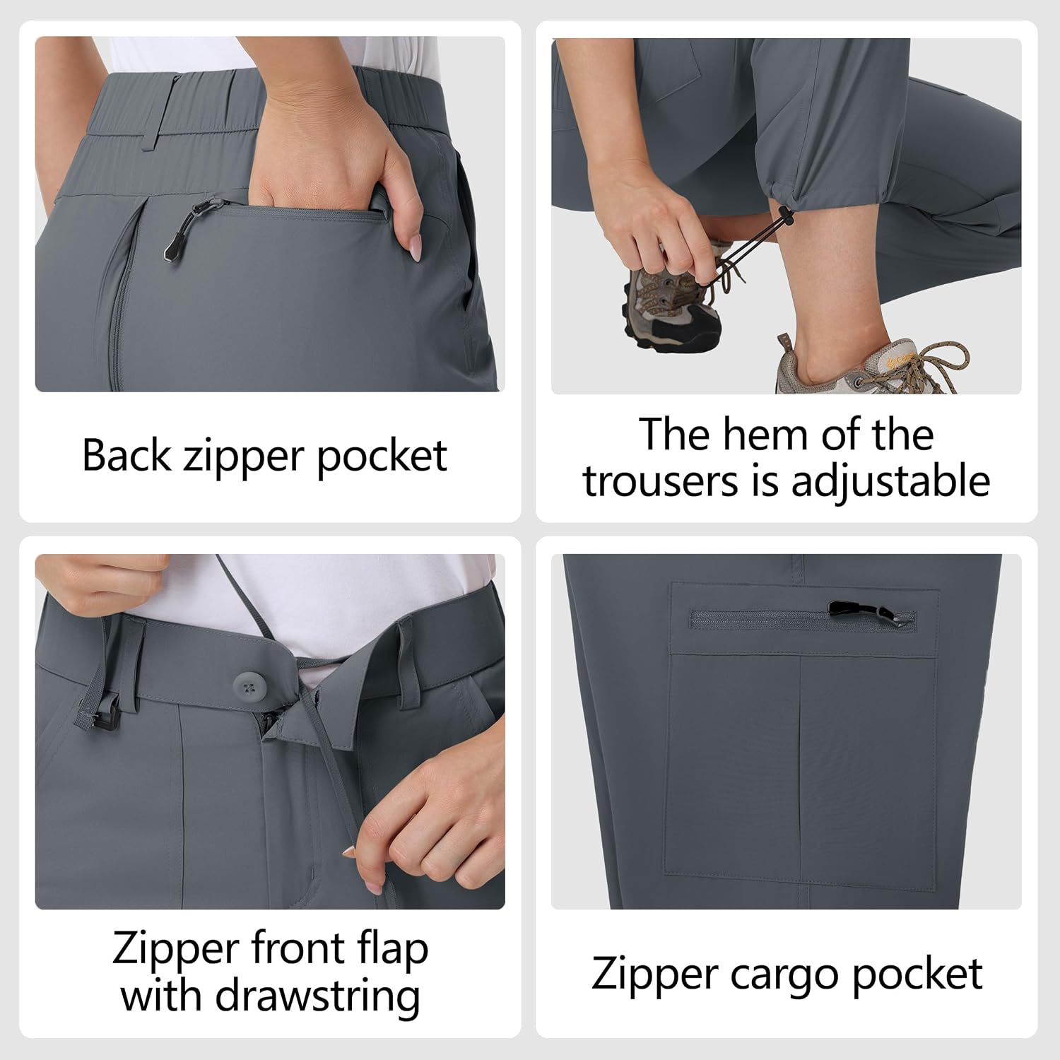 MIVEI Women's Quick Dry Hiking Pants with Potty Zipper - Elastic Waist Water-Resistant Stretch Lightweight Cargo Outdoor Pant