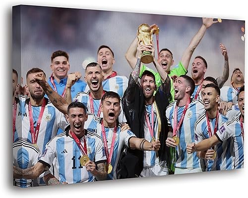SpiritualHands Póster de Lionel Messi, lienzo de Messi Argentina, póster de fútbol de Leo Messi para dormitorio de niños, póster de la Copa Mundial