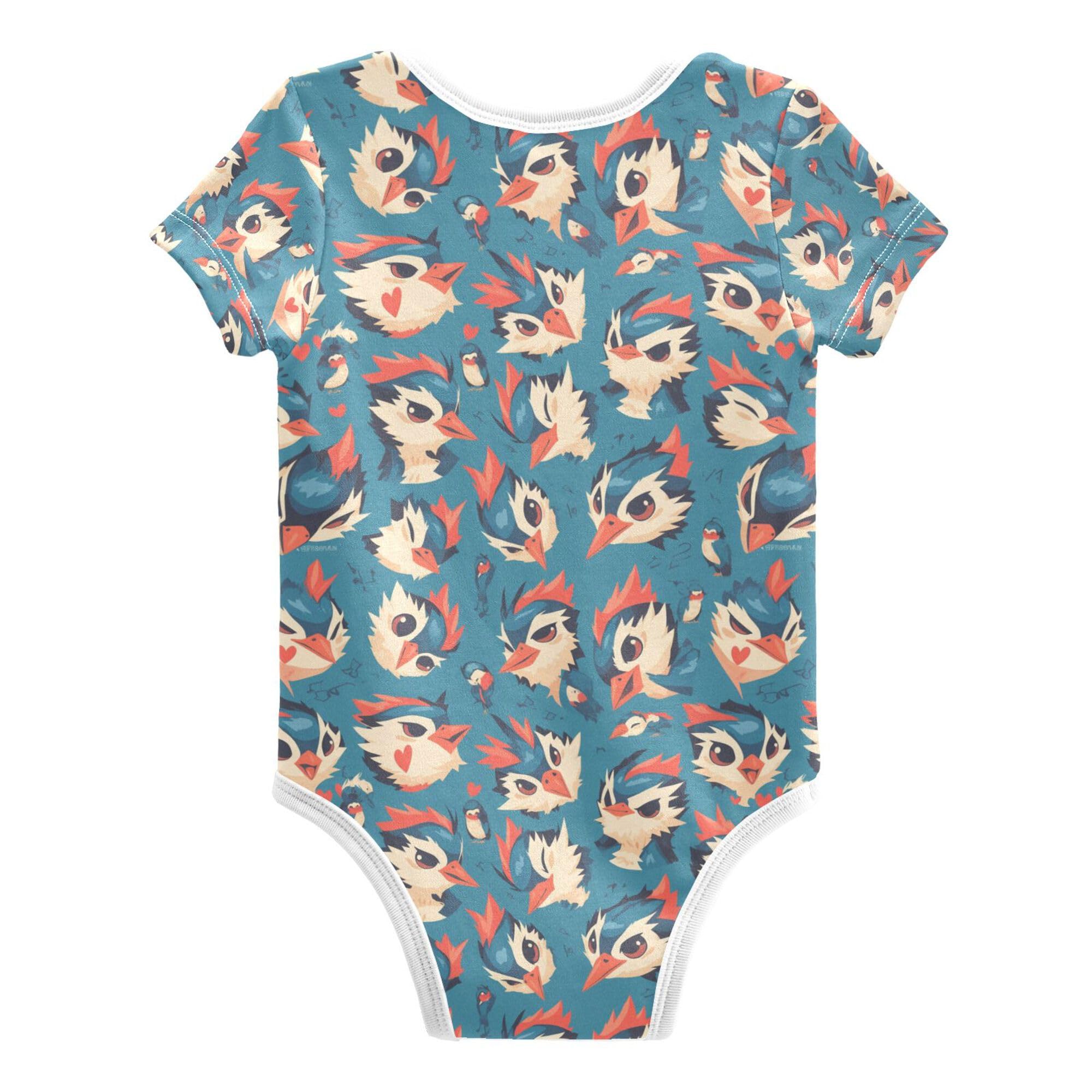 Wudan Cartoon Woodpecker Blue Boys Clothes Short Sleeves Cotton Girls Clothes Sets for Infant Girls Baby Shower 18M