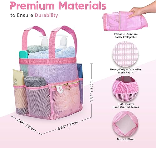 Miniatura 8 de Bolsa de ducha de malla de 10.2 x 9.9 pulgadas, de secado rápido, con cremallera y 2 bolsillos. Bolsa de ducha portátil, ideal para gimnasio,