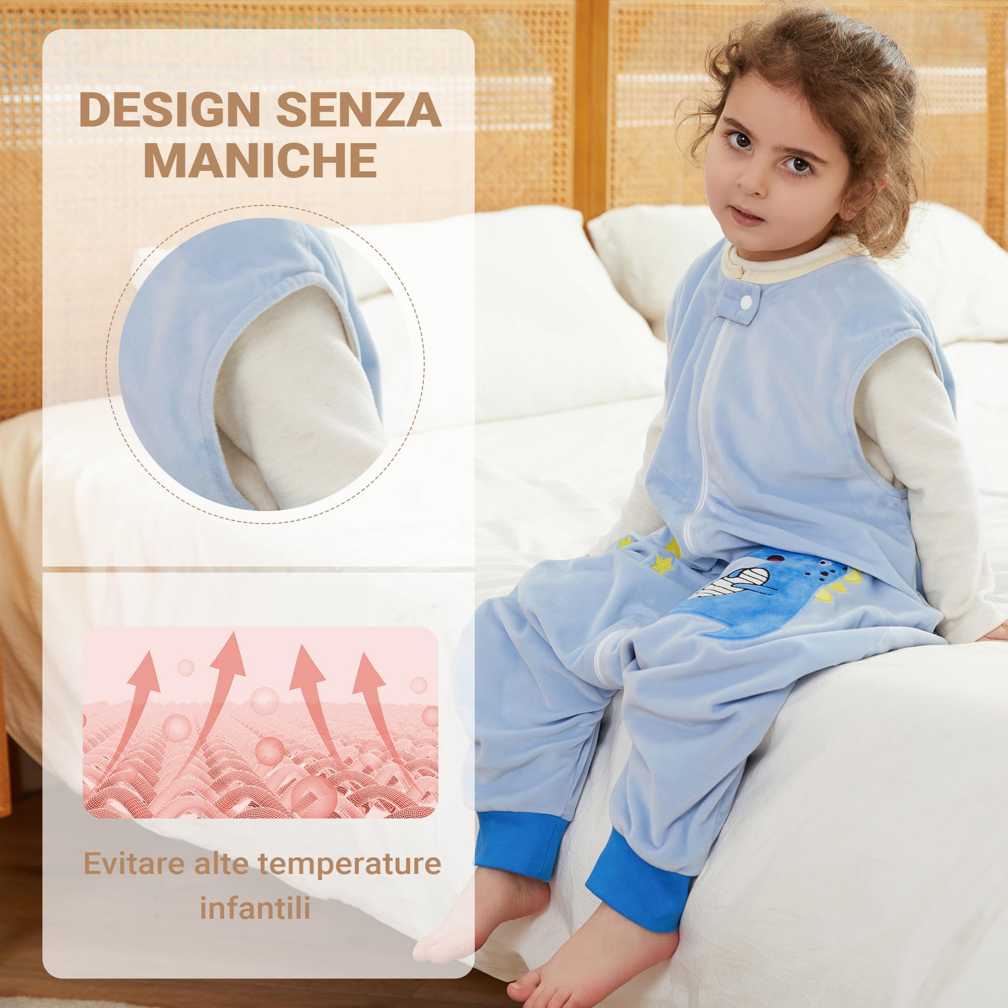 XQ&XG Sacco Nanna con piedini, Bambini Sacco Nanna con gambe 1.5 TOG, Sacco a pelo con gambe, Dinosauro, 5-6 Anni