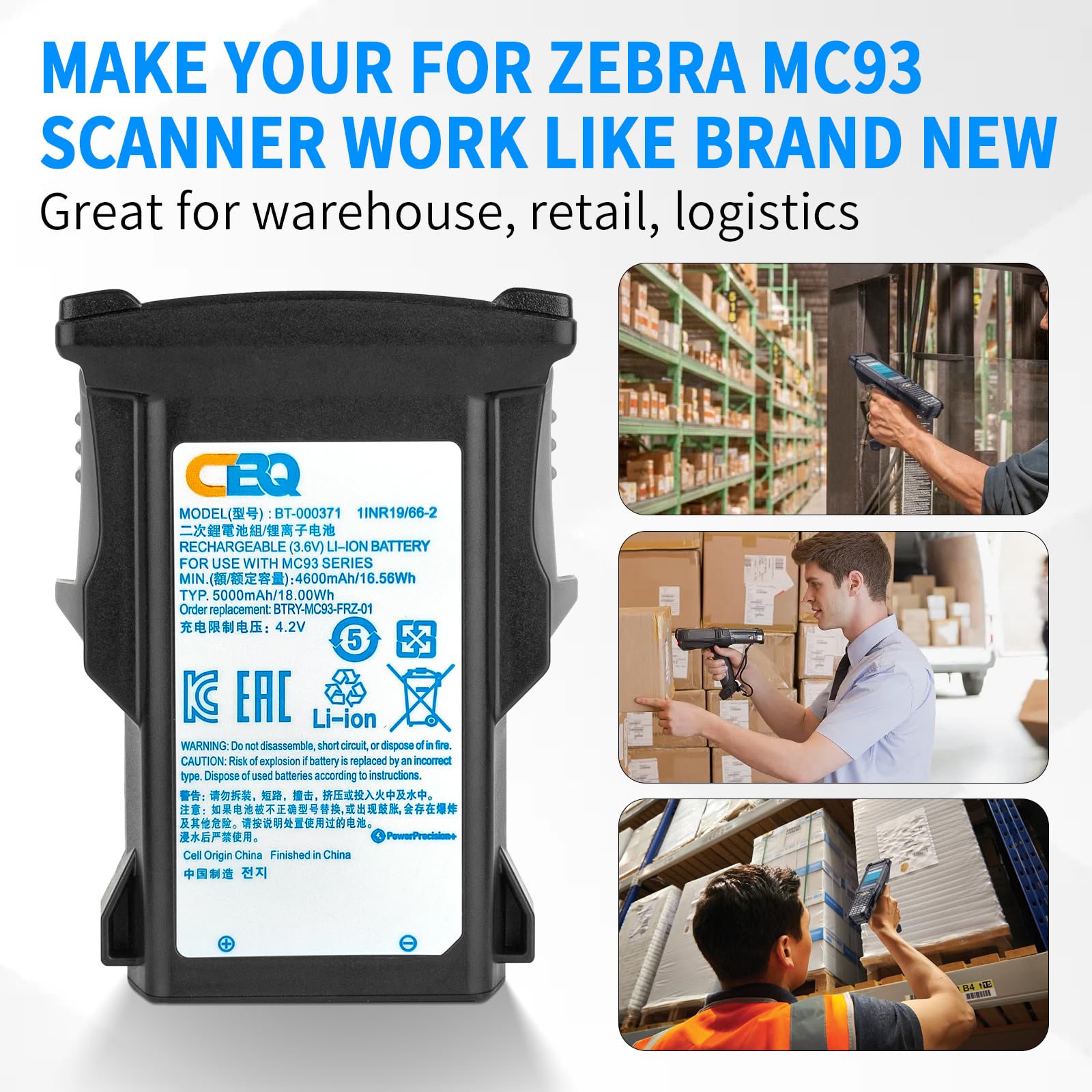 Amazon.com: CBQ BT-000370 for Zebra MC93 Battery Replacement