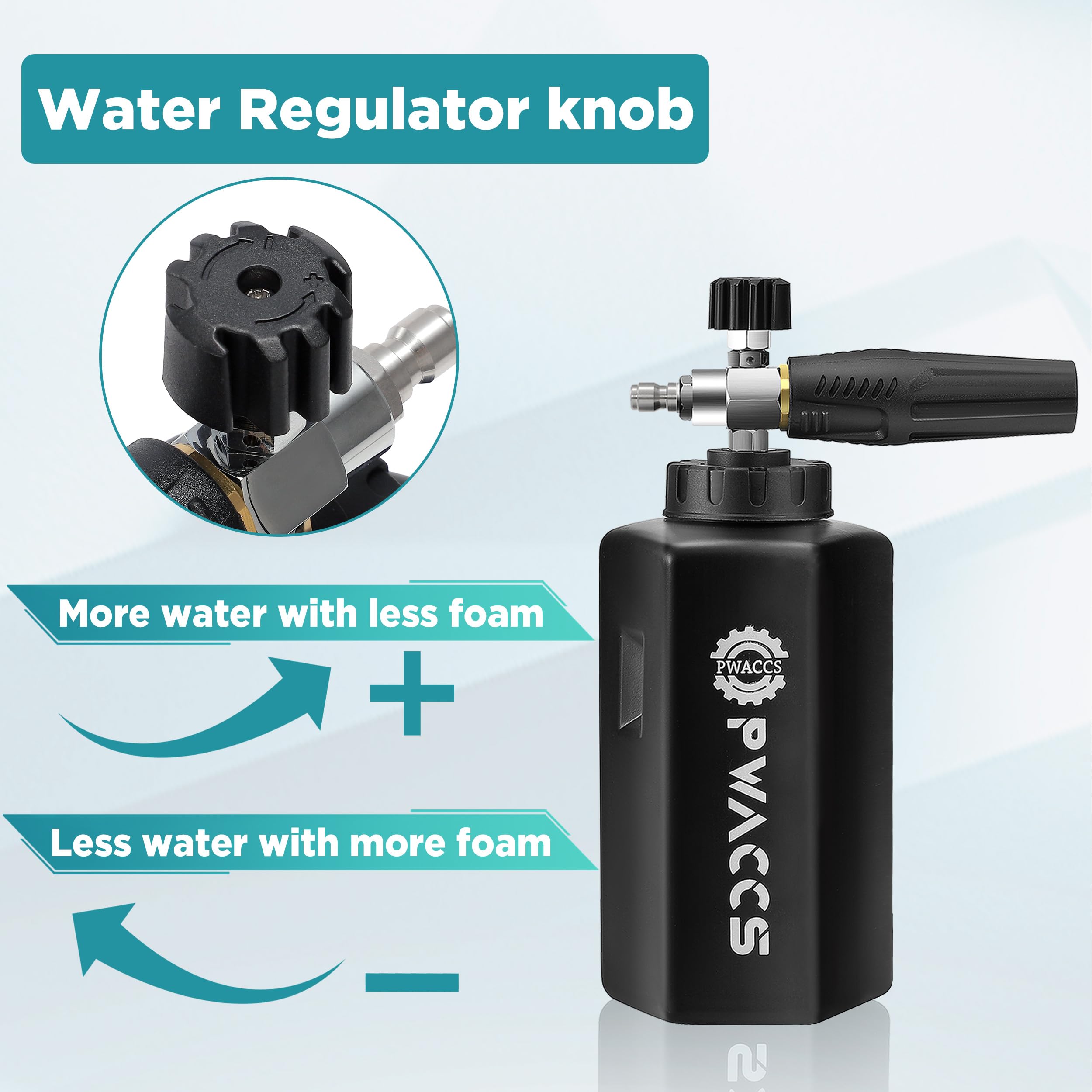 PWACCS Pistola de espuma para hidrolimpiadora con accesorio de doble conector, pistola de lavado a presión corta y kit de lavado de coche de doble punta, conector rápido de 1/4", entrada macho M22