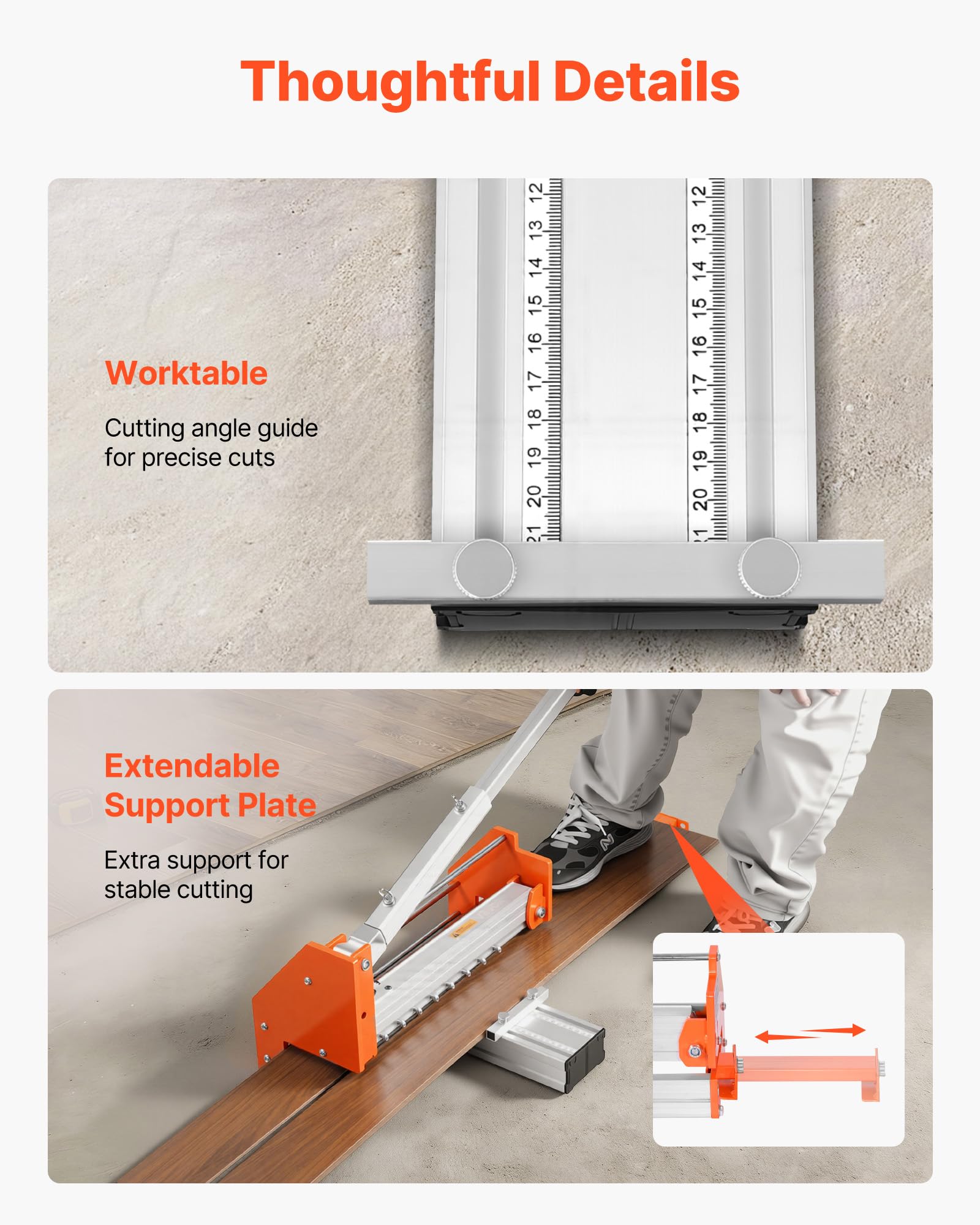 VEVOR Guillotina para Laminado, Cortador de Suelo, Corte Máximo 304,8 mm, Espesor 12 mm con Cuchilla D2, Guía de Ángulo, Palanca de Aluminio, Soporte Telescópico para Piso Vinilo SPC LVP LVT VCT WPC