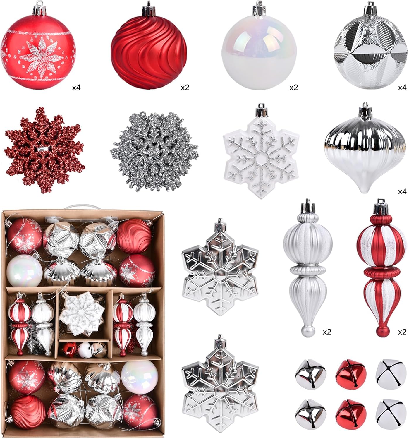 40ct Christmas Tree Balls Ornaments 70mm Ball Assorted Xmas