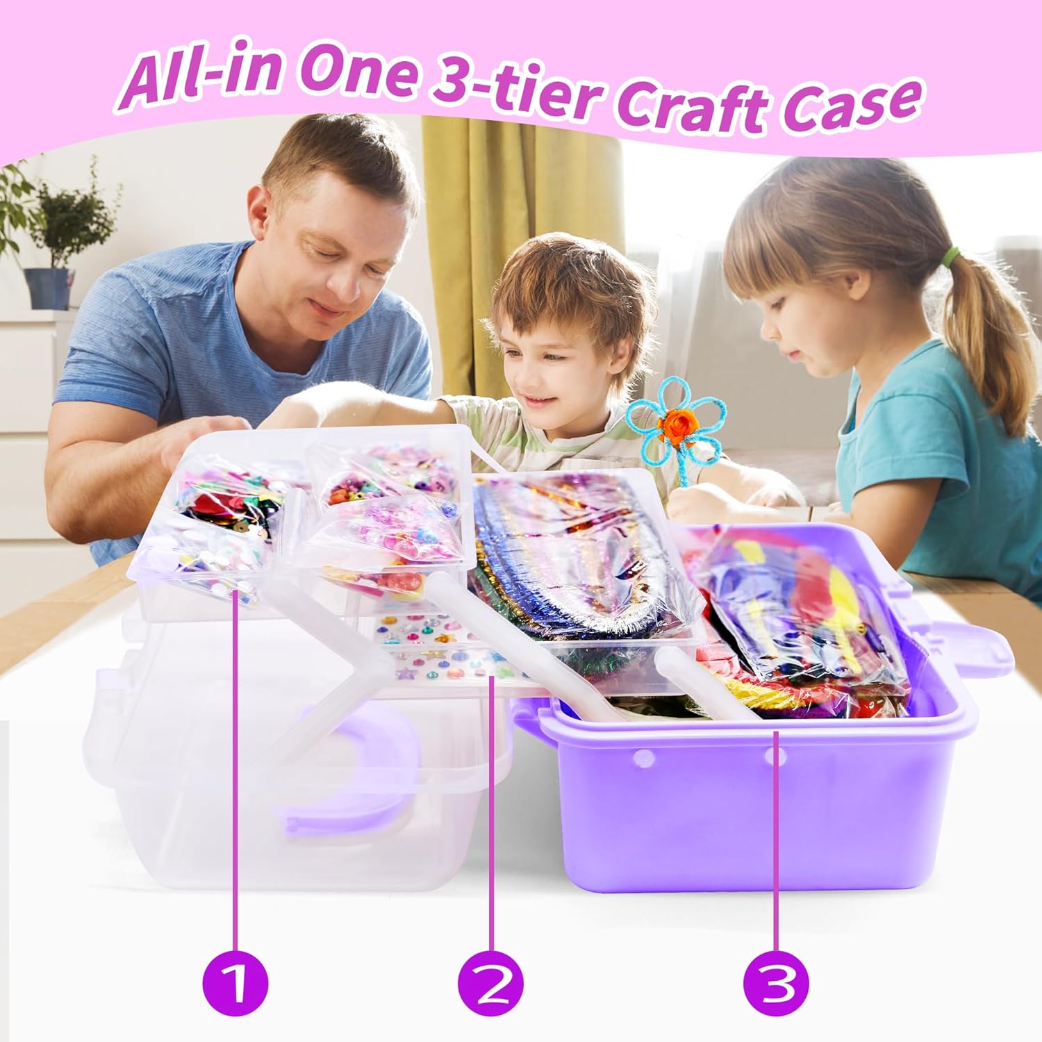 2500+Pcs Arts and Crafts Supplies for Kids - Crafts for Girls 4-12 Craft Kit with Pipe Cleaners Beads Crafts for Kids DIY School Supplies Set Crafting Box for Girls Boys Age 4-6, 6-8, 8-12 years Gifts Purple image 5 of 7 B0D48PVMKT