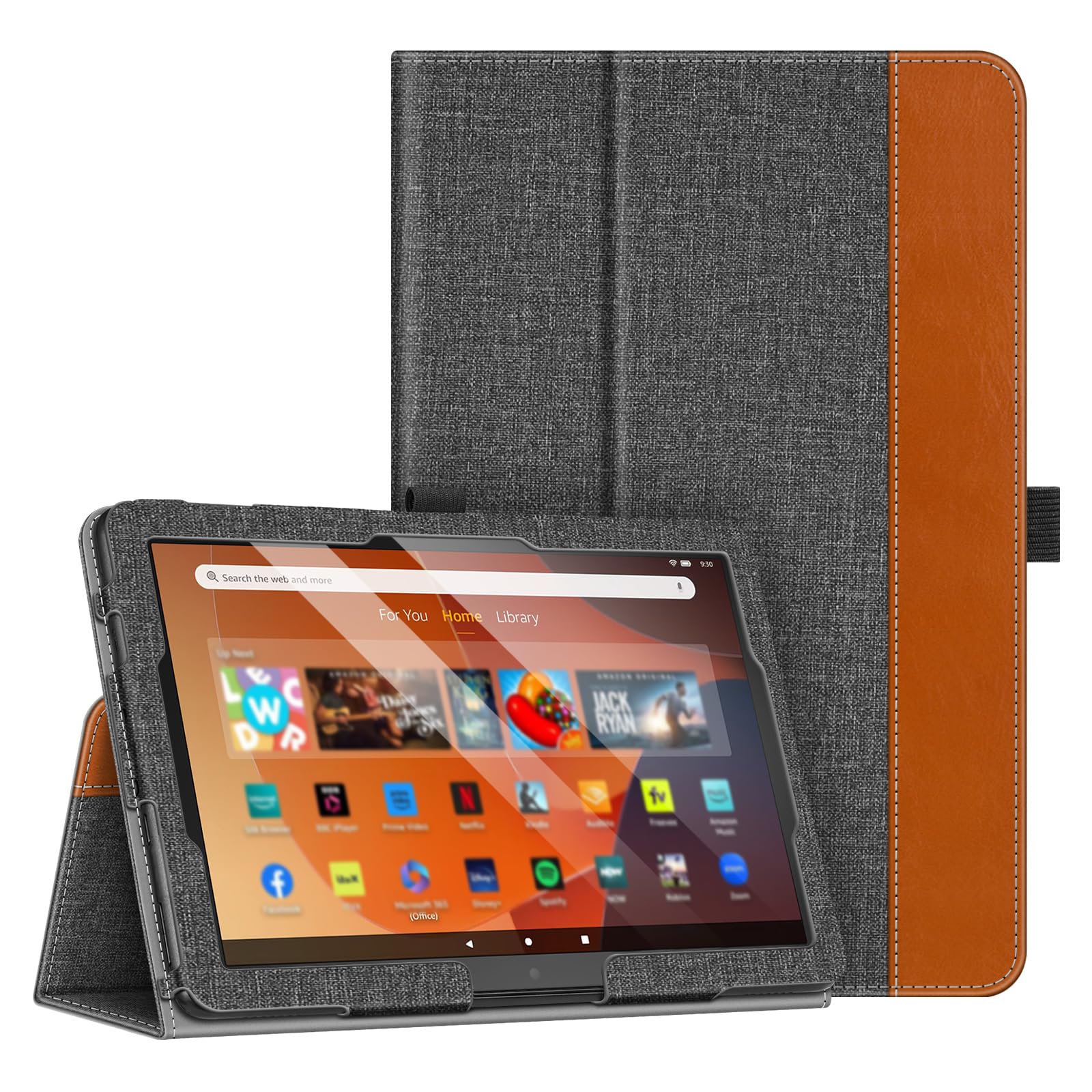 Fintie Folio-Schutzhülle für Amazon Fire HD 10 und Fire HD 10 Plus Tablet (nur kompatibel mit 11. Generation 2021) – Slim Fit Stand Cover mit Auto Sleep/Wake, Grau/Braun