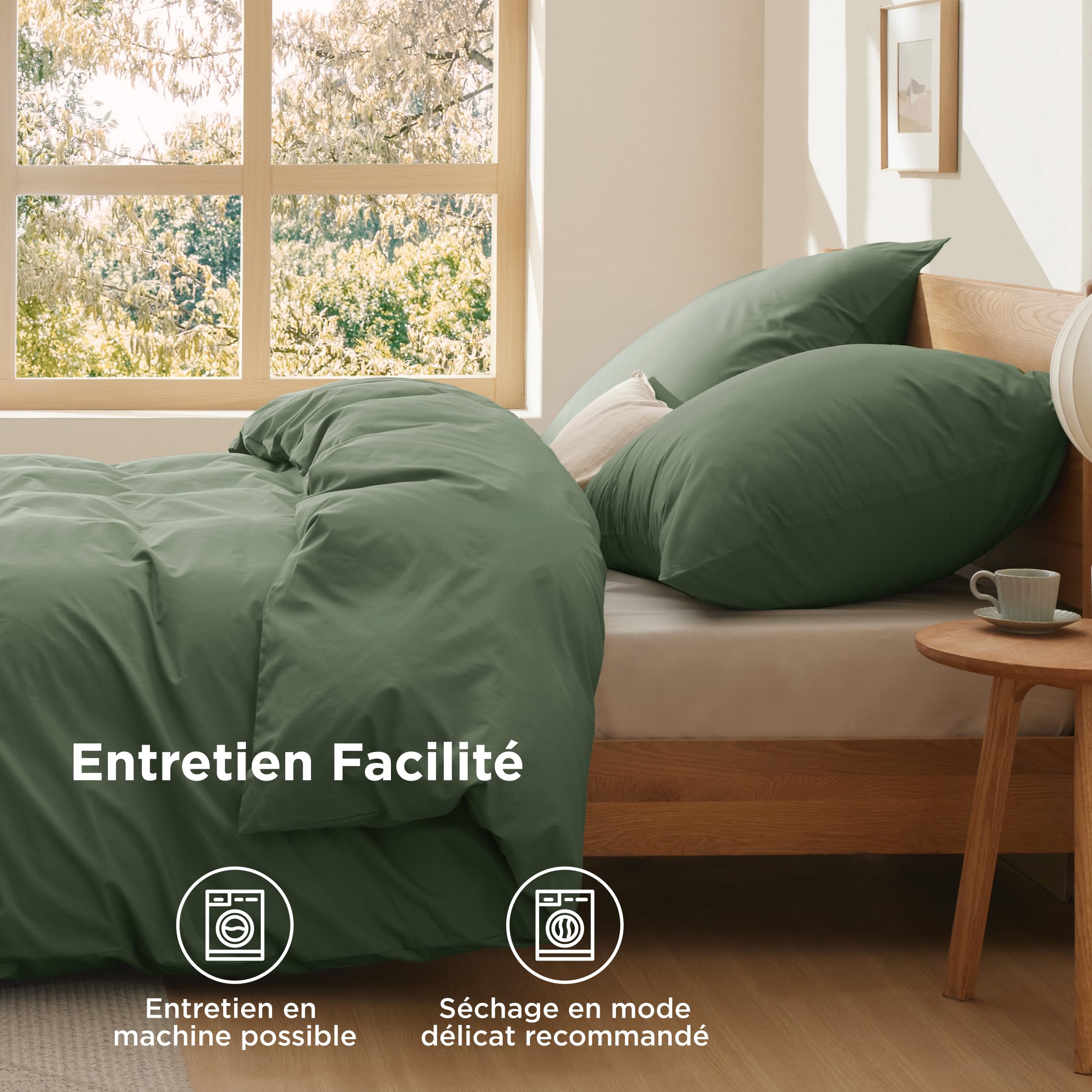 Bedsure Poszwa na kołdrę 240x220 - Parure w 100% z bawełny Certyfikat Oeko-Tex - Zestaw poszewek na kołdrę 220 x 240 + 2 poszewki na poduszki 65 x 65 cm z zamkiem błyskawicznym - Oliwkowa zieleń