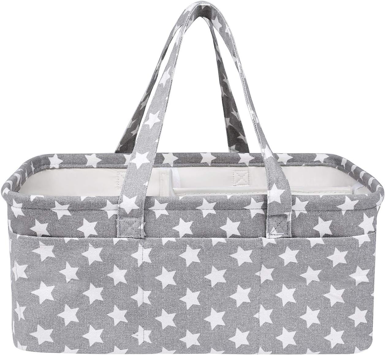 DOKEHOM Large Baby Diaper Caddy Organizer, Multifunctional Nappy Storage Nursery Bin Basket with Removable Compartments (Grey Star, L)