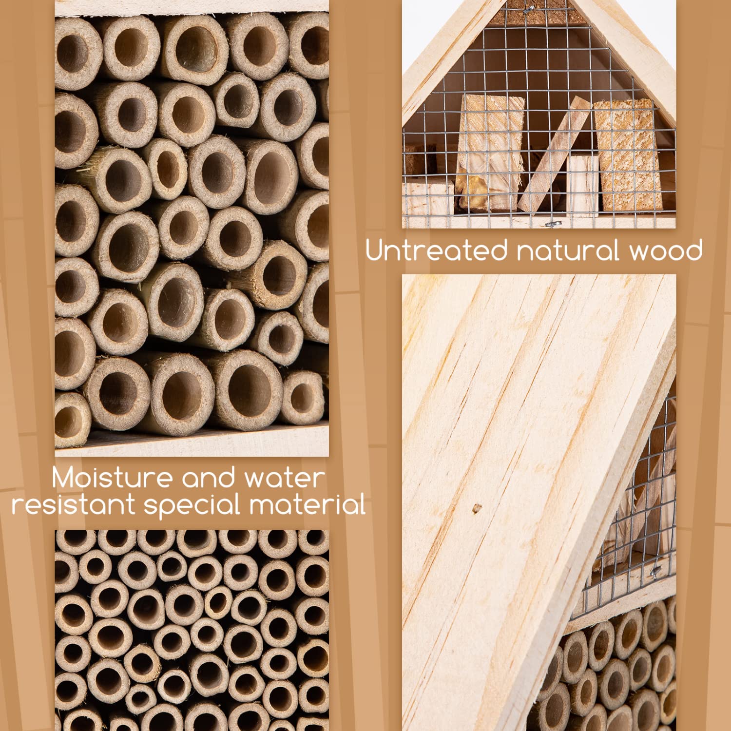 Nobleza - Casetta per Insetti in Legno, Albergo Insetti Naturale per Api, Coccinelle, Crisopidi, Farfalle,Hotel per Insetti Che Aiuta la Nidificazione, Taglia M - 19,5 * 10 * 27CM