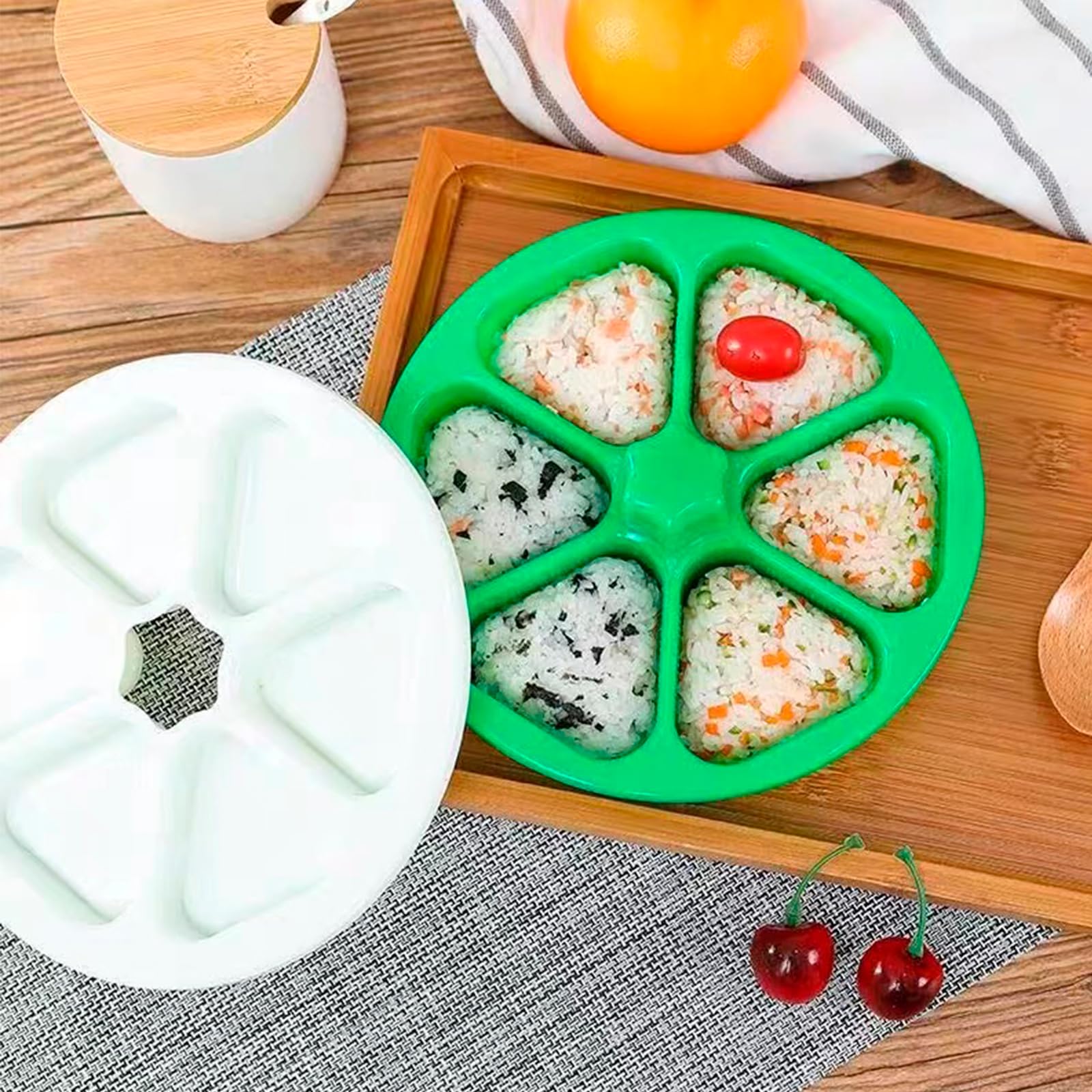 Sporgo Forma triangular: molde de sushi 6 en 1 de gran capacidad Onigiri Maker, molde para sushi Onigiri Bento Maker, Onigiri Moldes Set para copos de algas, hojas de algas, verduras frescas