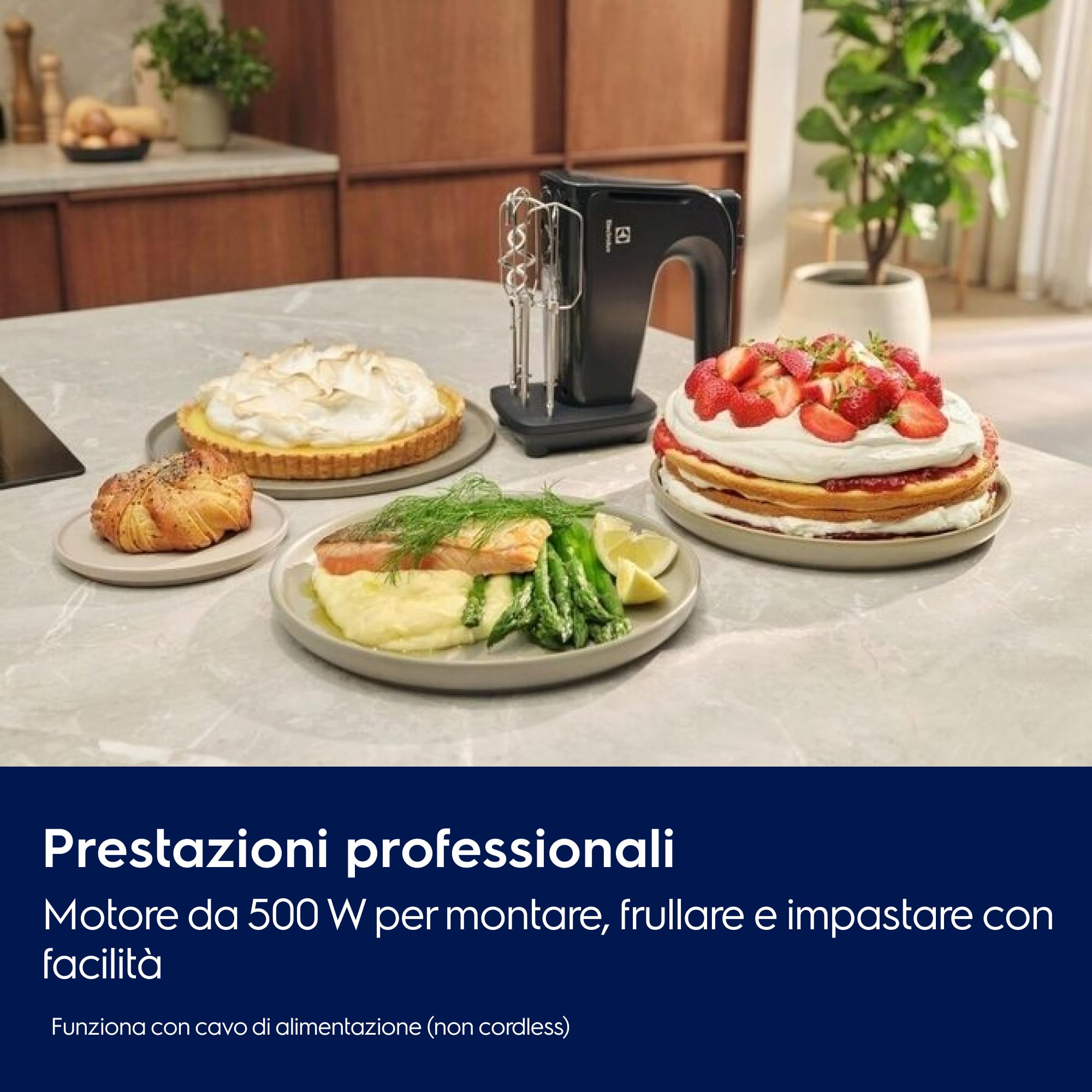 Electrolux Elfrusta Serie 300 EHM4B 5 velocità, Funzione Turbo, Parti in acciaio inox lavabili in lavastoviglie, soluzione compatta di stoccaggio, realizzata in 24% plastica riciclata, 500 W, grigio