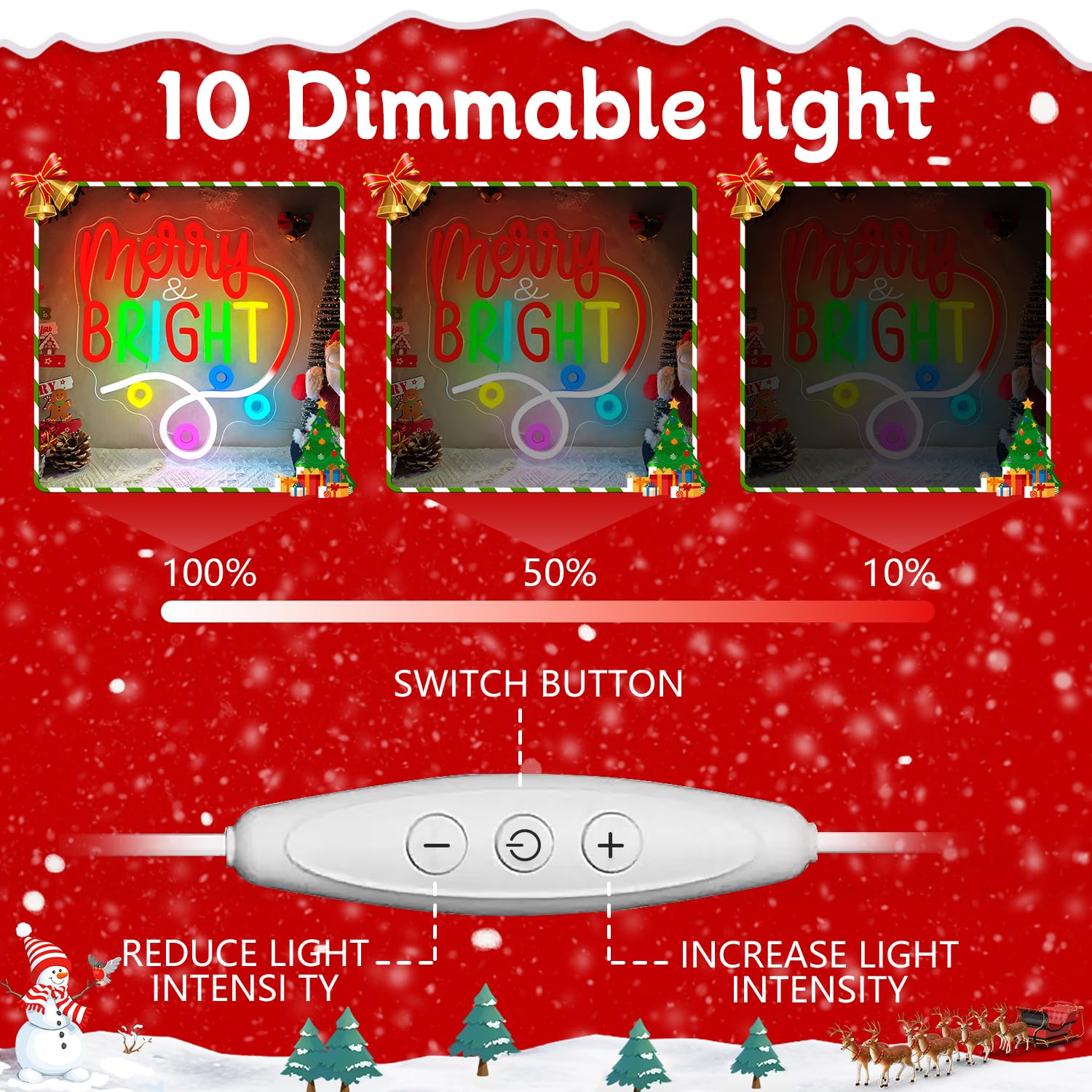 Letrero de neón de Navidad para decoración de pared, luz de neón regulable LED brillante para decoración de Navidad, letrero iluminado para regalos