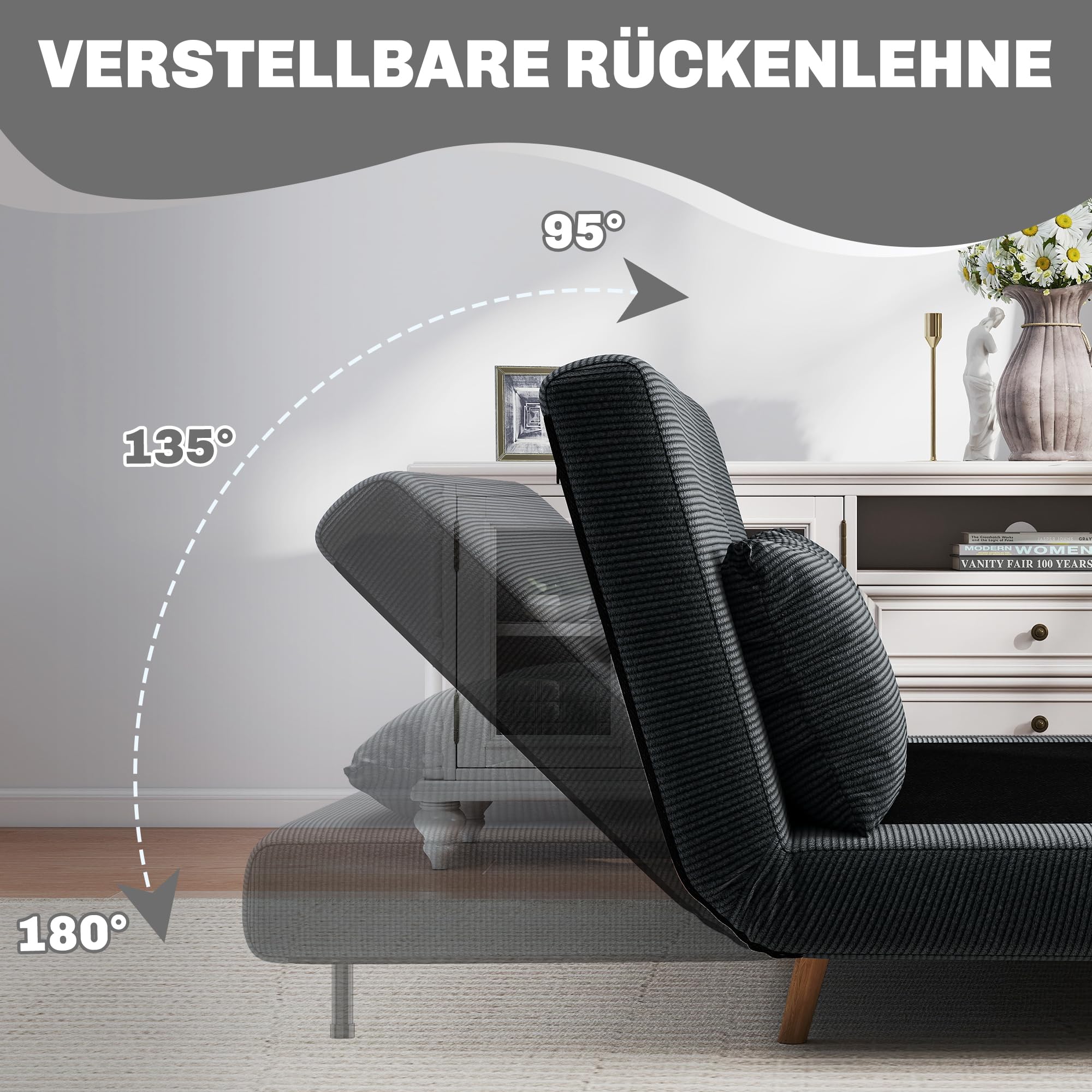 HOMCOM 3 in 1 Schlafsofa Klappbar 191 x 141 cm Schlaffunktion Dunkelgrau