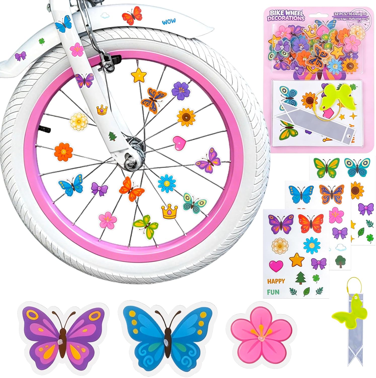 32Pcs Glow in the Dark Bike Wheel Spoke Decorations Set for Kids | Glow Edge | Reflective Strip | Stickers | Easy Snap-On | Universal Fit | Cute Bike Accessories | Great Gift