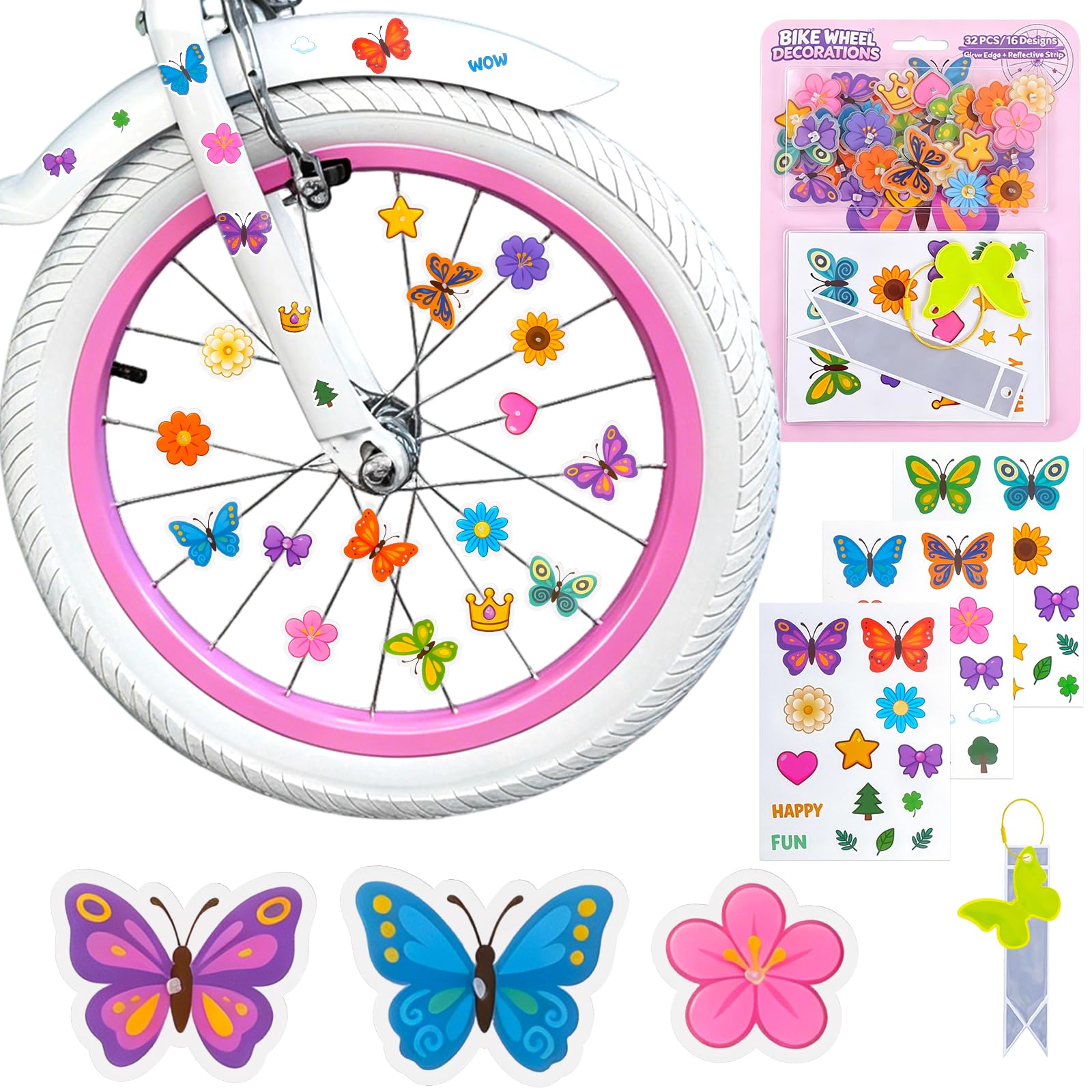 32Pcs Glow in the Dark Bike Wheel Spoke Decorations Set for Kids FLOWER
