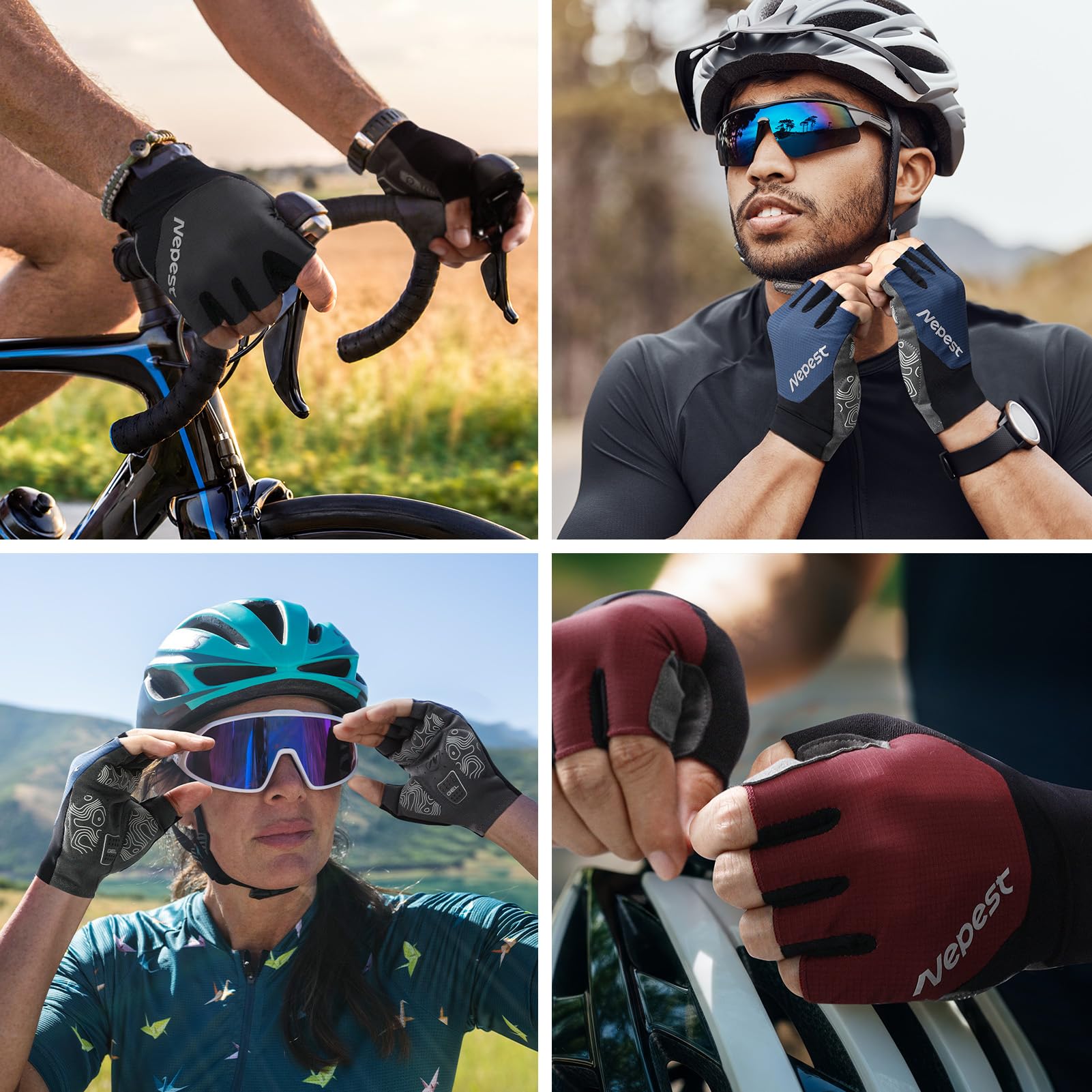 Nepest Guanti da ciclismo a mezze dita, da uomo e donna, imbottiti in gel | Guanti senza dita, ammortizzanti, traspiranti, antiscivolo, morbidi e leggeri, per ciclismo estivi