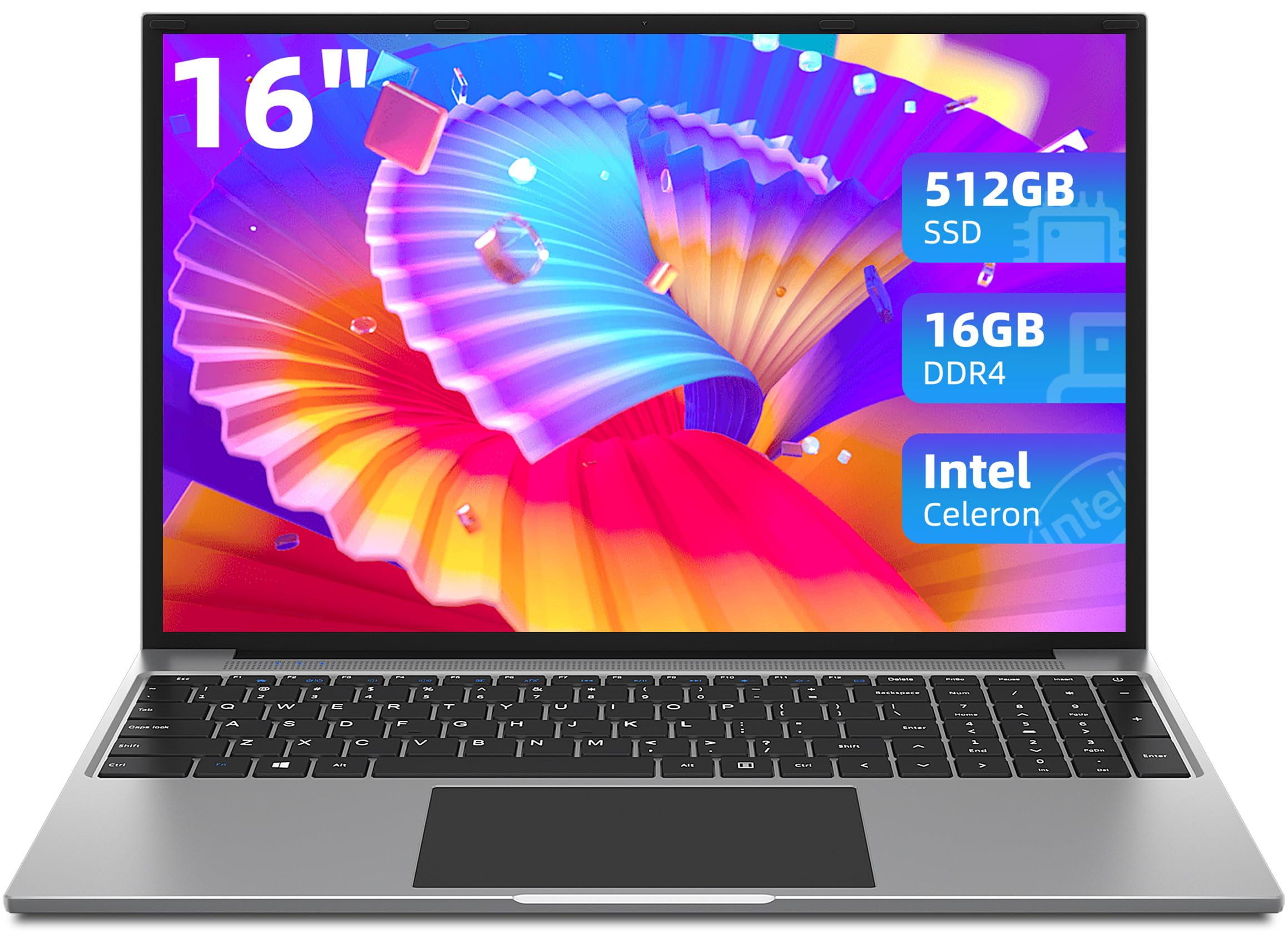 jumper Computer portatile 16 pollici FHD, 16 GB RAM 512 GB SSD Celeron PC portatile, 4M Cache, fino a 3.4 GHz, 1920 x 1200 IPS, 2.4 G+5G WiFi, Bluetooth4.0, USB 3.0 × 2, grigio Laptop